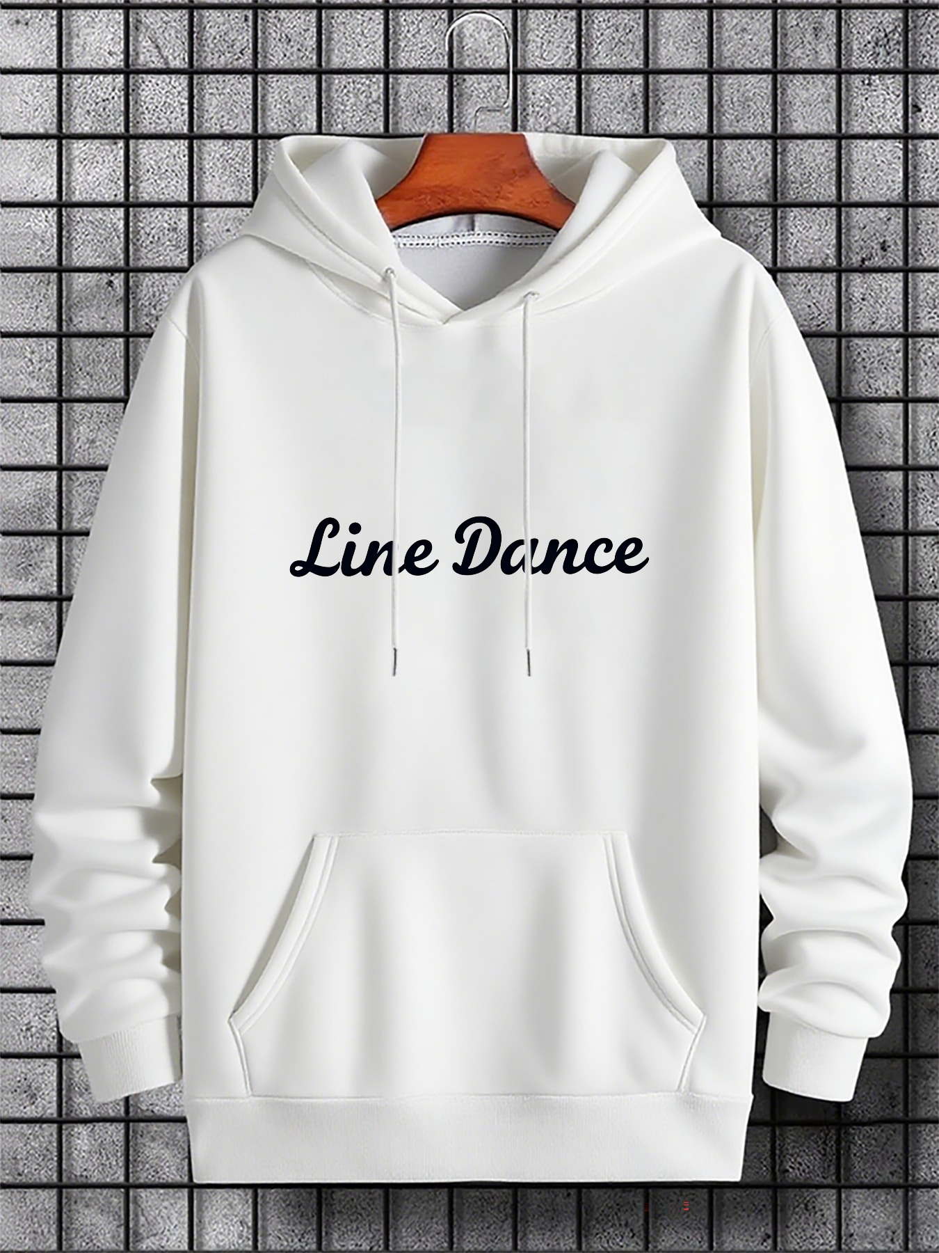 Tailorly Men's Printed Hoodie - Line Dance Minimalist Lettering On Cozy White Hoodie