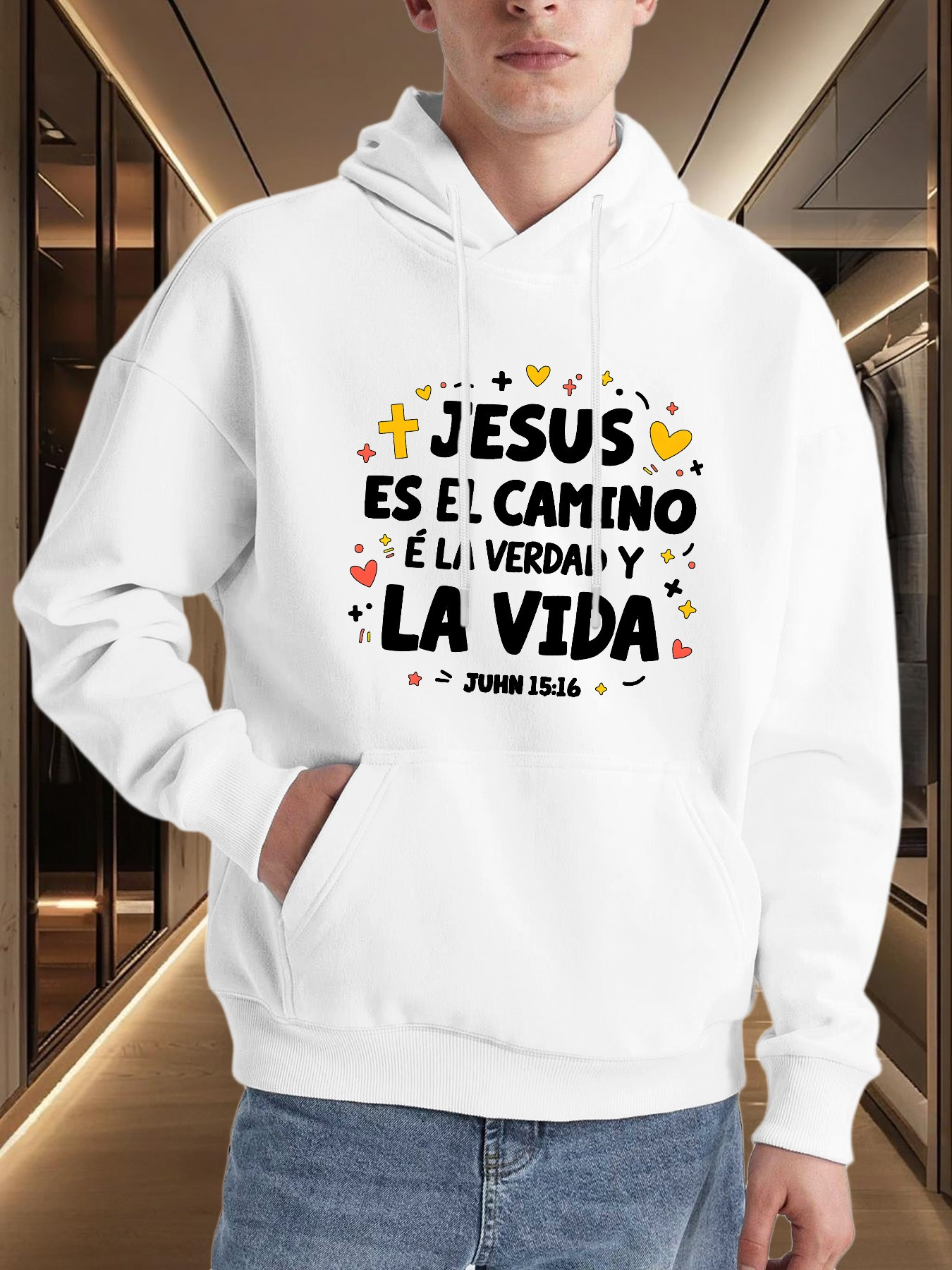 Tailorly Men's Printed Hoodie - Black Lettering With Colorful Symbols Under Glowing Lights Hoodie