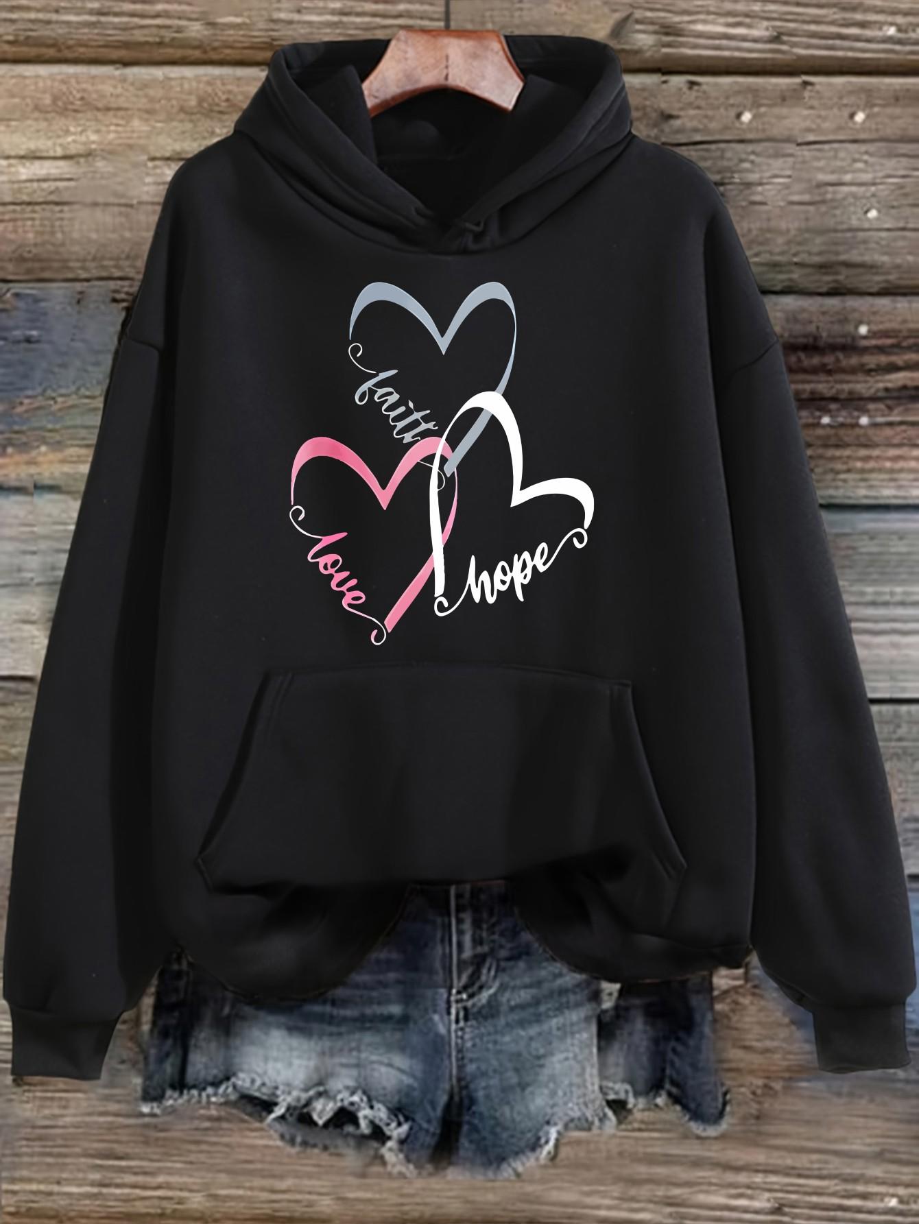 Tailorly Women's Printed Hoodie - Love Faith And Hope With Overlapping Painted Hearts
