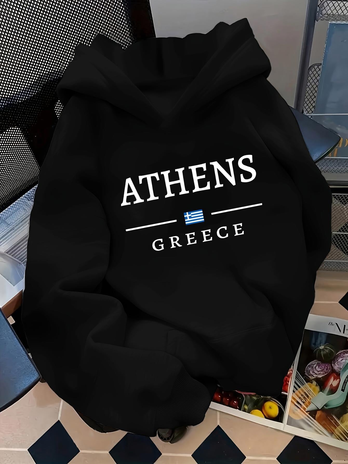Tailorly Women's Printed Hoodie - Athens Greece With Simple Minimalist Type City Hoodie