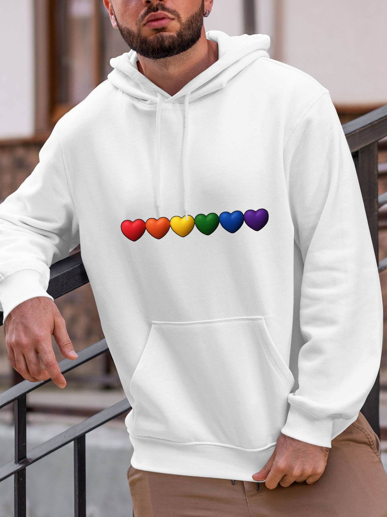 Tailorly Men's Printed Hoodie - Colorful Gradient Hearts Aligned In A Horizontal Row Heart