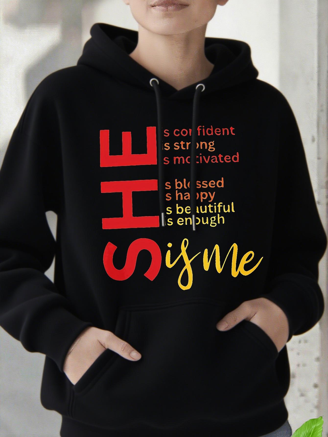 Tailorly Women's Printed Hoodie - She Is Confident Strong Motivated Blessed Happy Beautiful Enough Woman