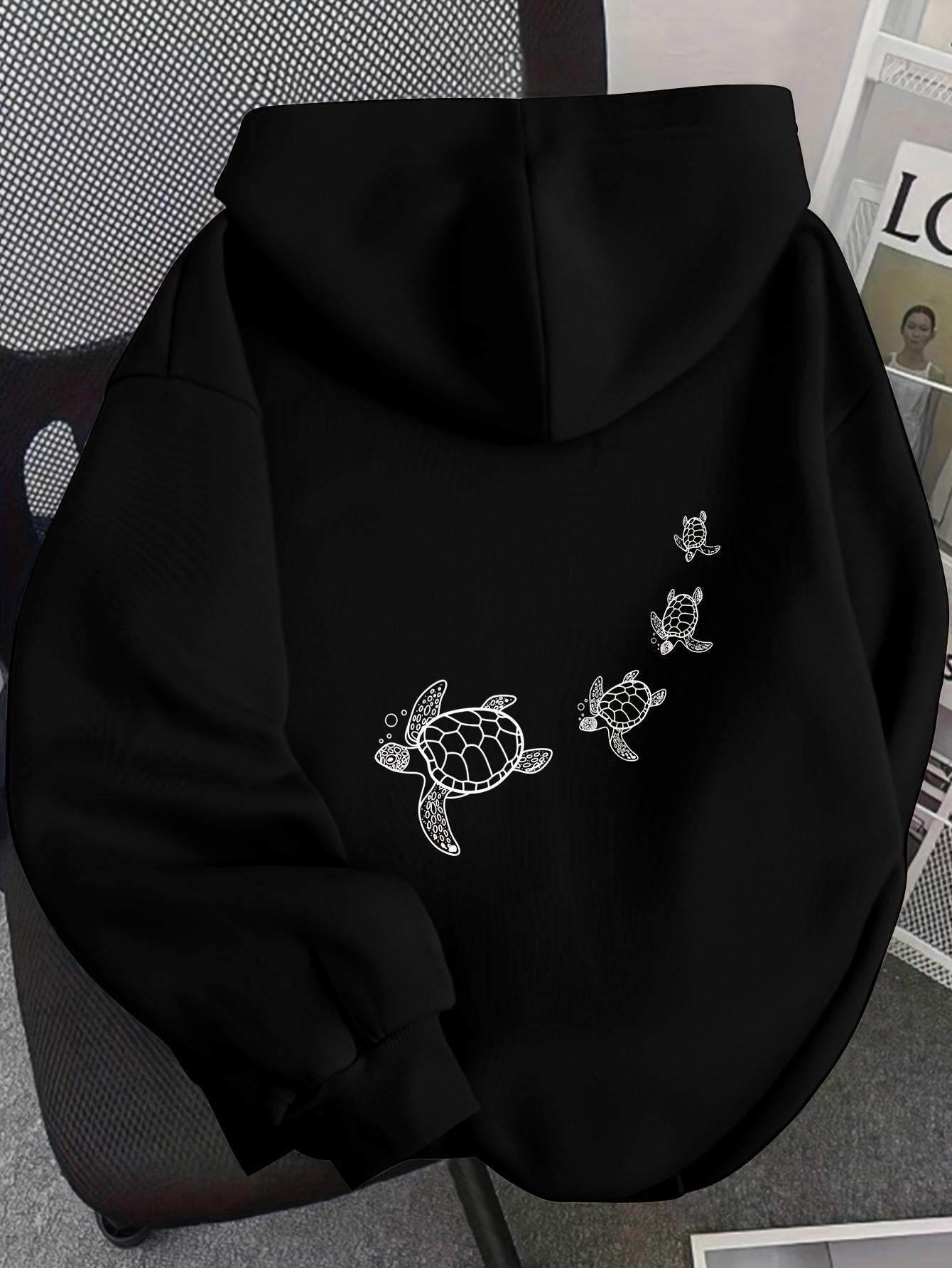 Tailorly Women's Printed Hoodie - Gentle Marine Turtles Journeying Together Over Calm Ocean Waters Turtle