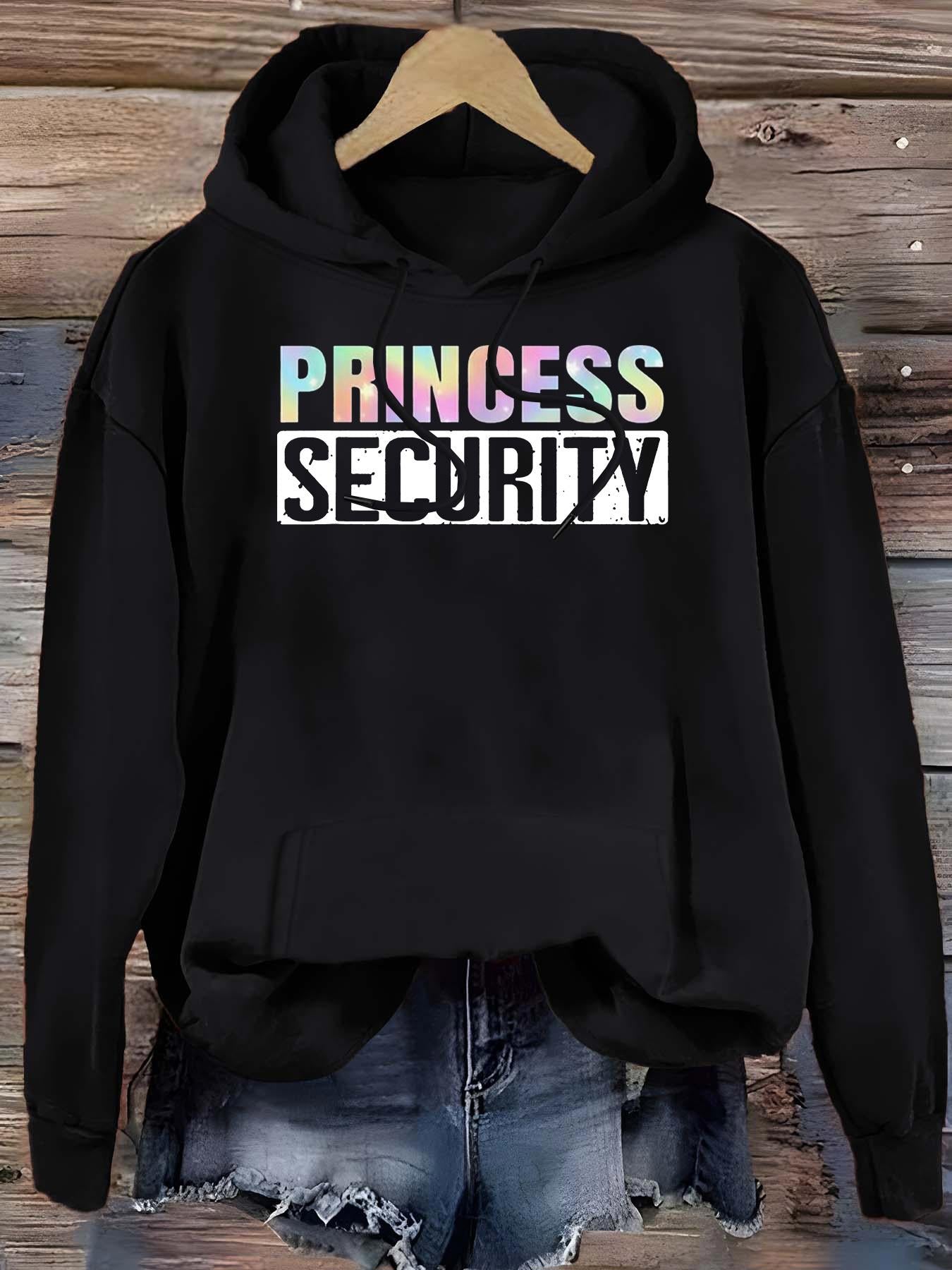 Tailorly Women's Printed Hoodie - Princess Security Colorful Lettering With Bold Contrasting Block Font Hoodie