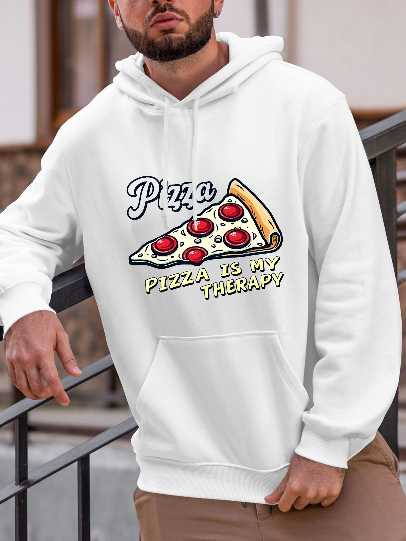 Tailorly Men's Printed Hoodie - Pizza Is My Therapy With Melty Cheese Under Crispy Pepperoni Art Pizza