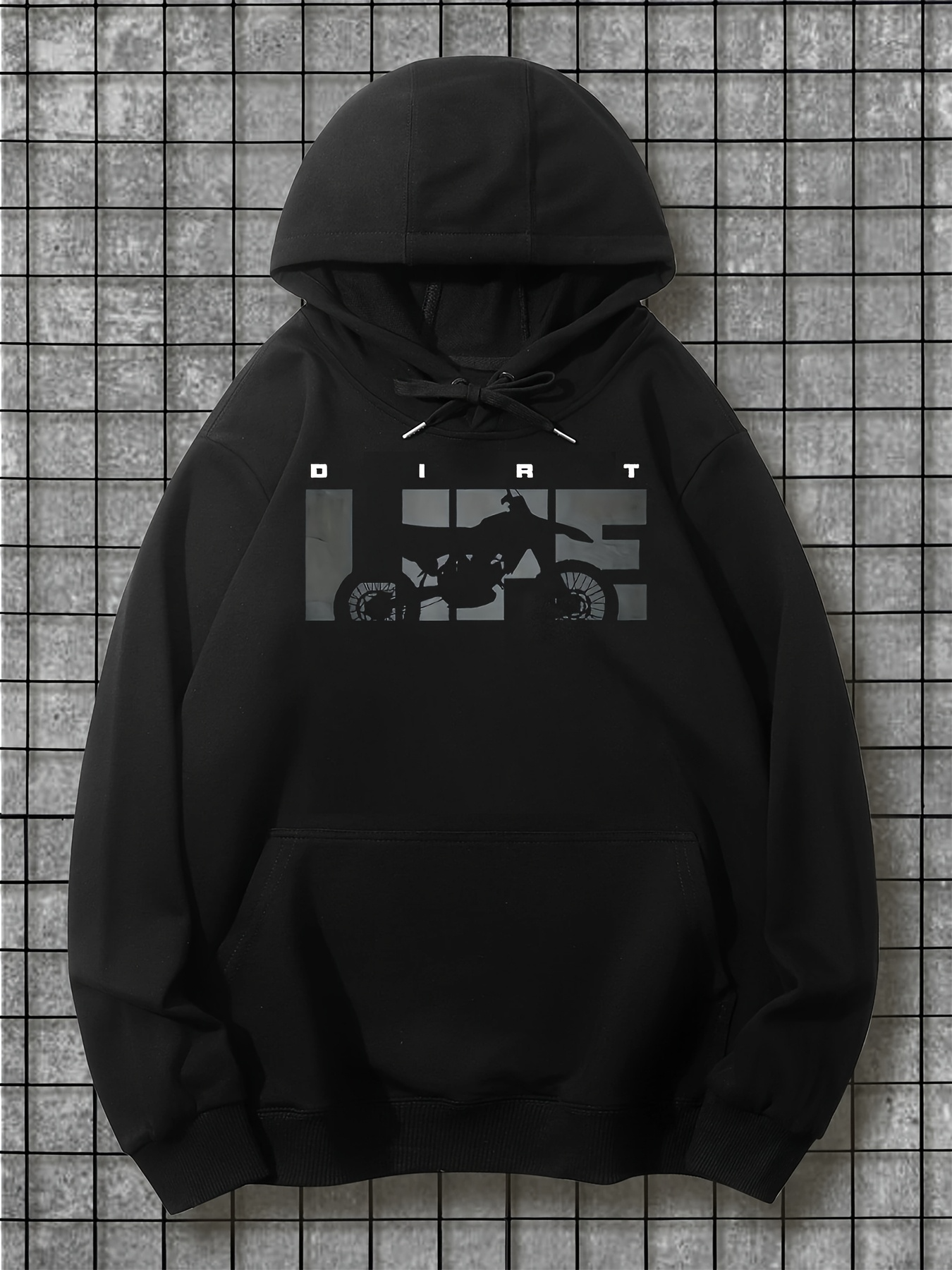 Tailorly Men's Printed Hoodie - Dirt Life Retro Blocks And Classic Motorcycle Graphic Hoodie