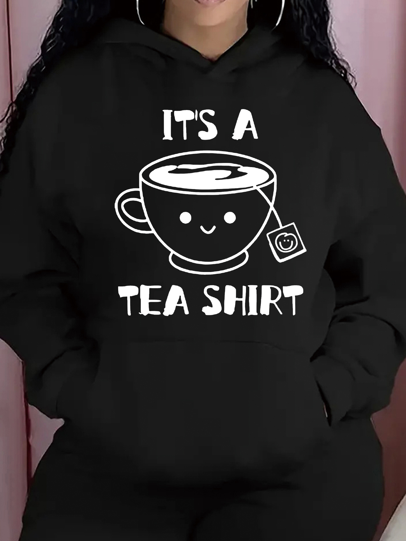 Tailorly Women's Printed Hoodie - Its A Tea Shirt Smiling Cute Mug Surrounded By Steaming Hot Beverage