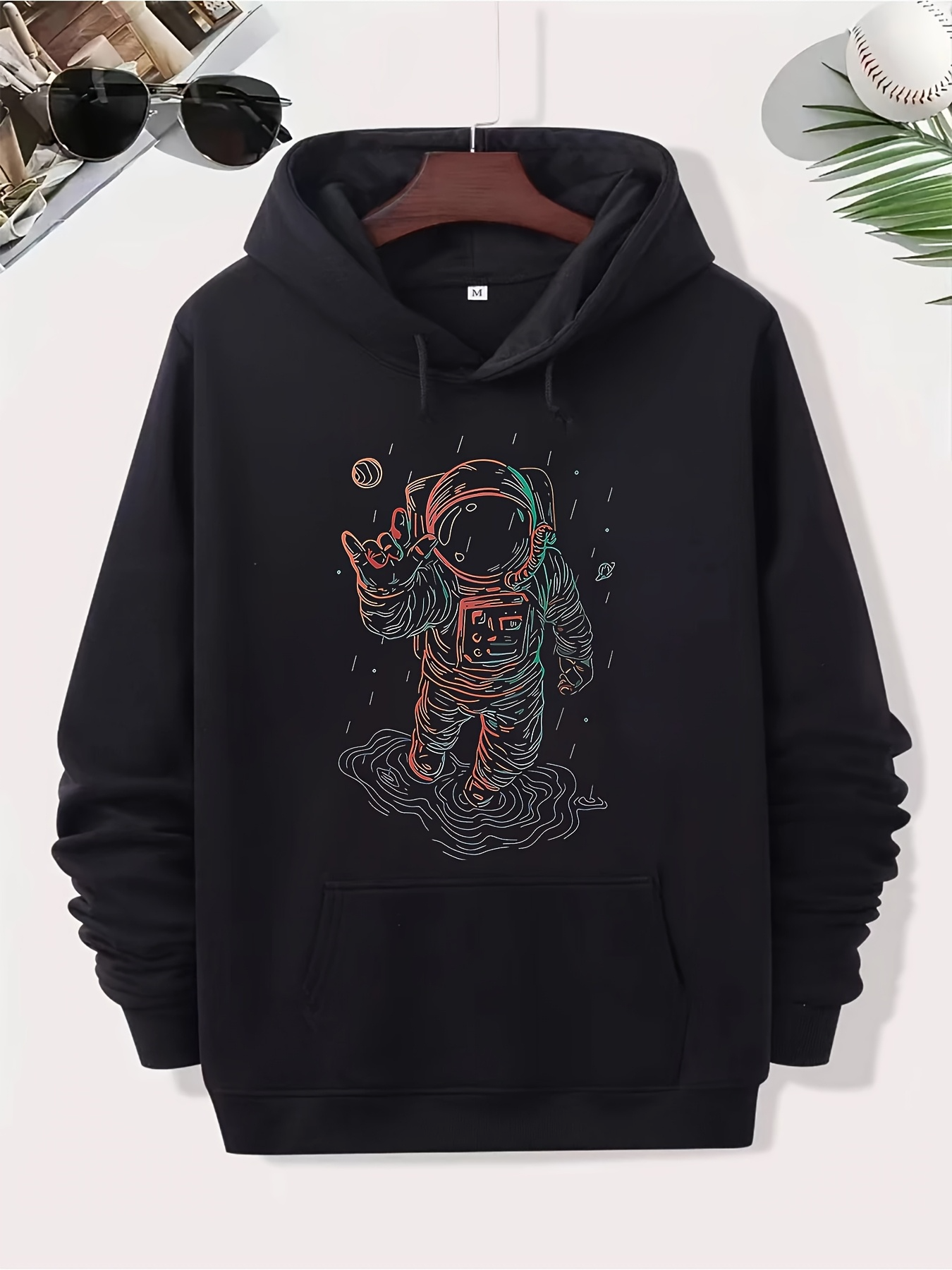 Tailorly Men's Printed Hoodie - Colorful Galactic Swirls Among Floating Stardust Astronaut