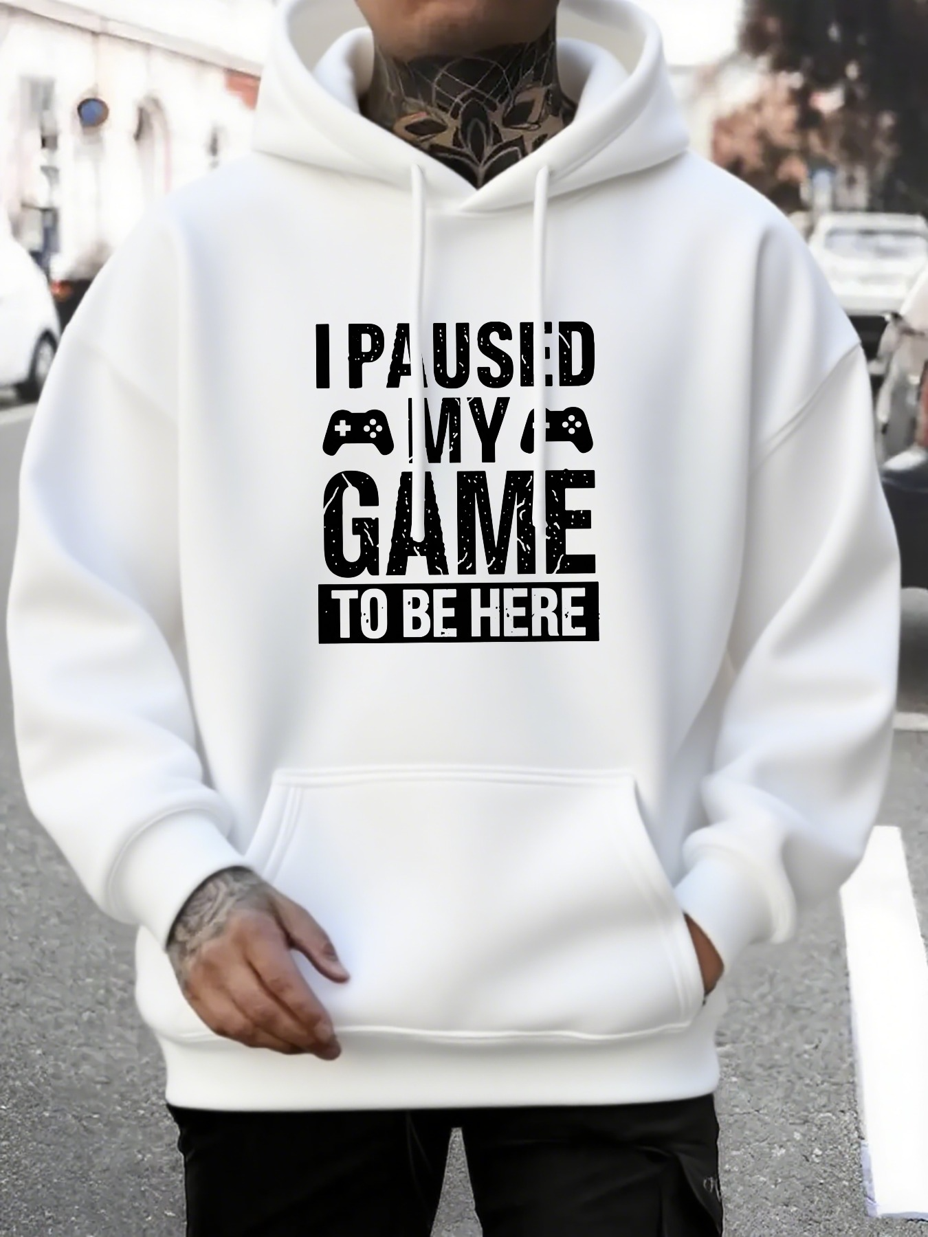 Tailorly Men's Printed Hoodie - I Paused My Game To Be Here Casual Outdoor Urban Streetwear Hoodie