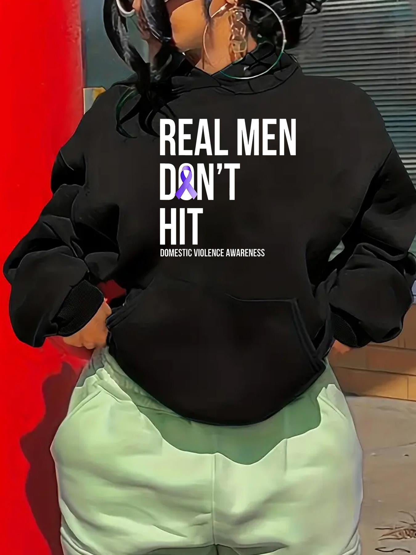 Tailorly Women's Printed Hoodie - Real Men Dont Hit With Purple Ribbon Logo