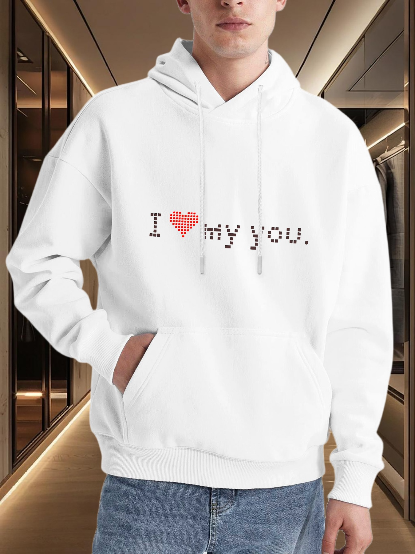 Tailorly Men's Printed Hoodie - I Love My Pixel Heart On White Hoodie