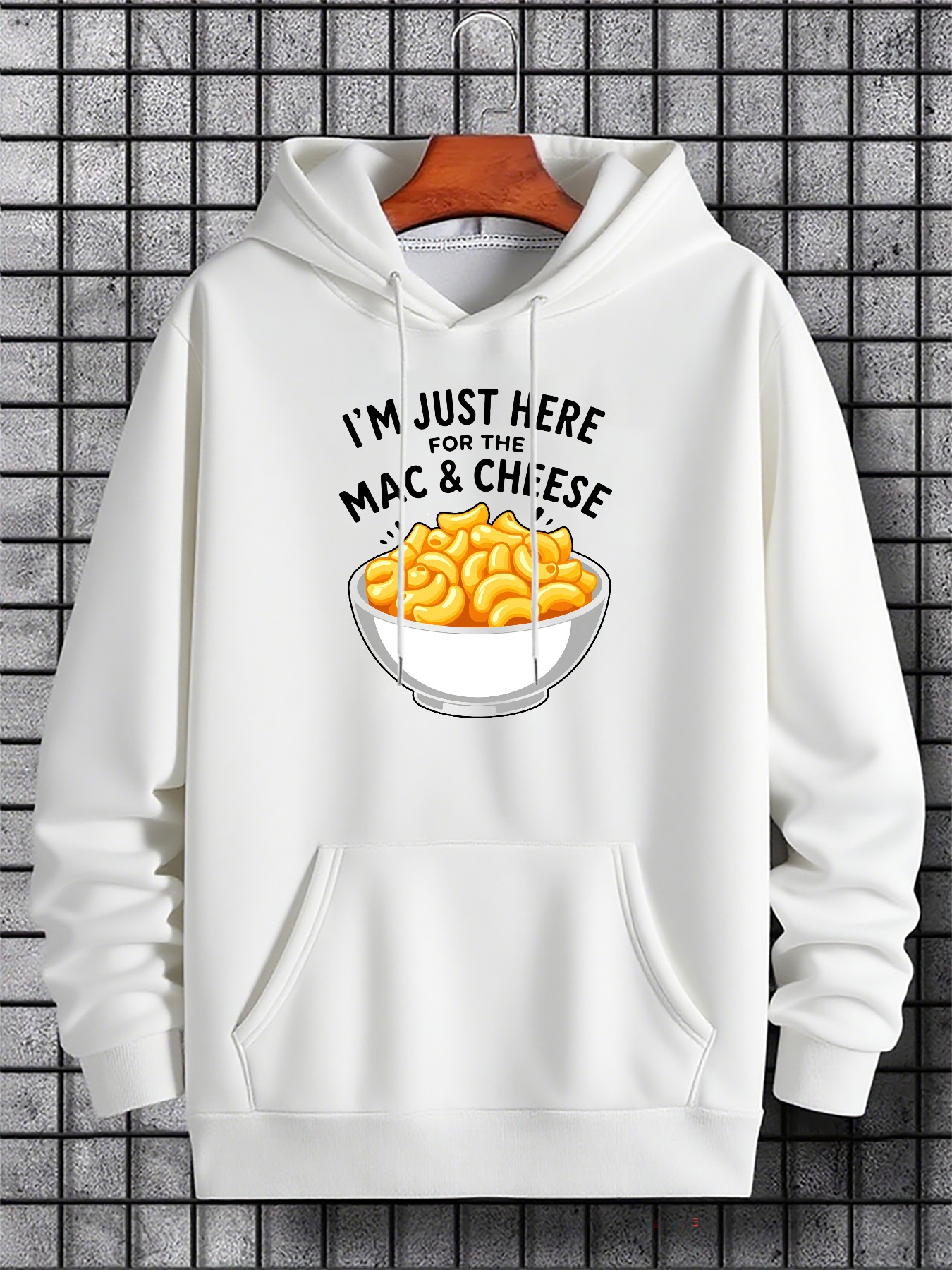 Tailorly Men's Printed Hoodie - Im Just Here For The Mac And Cheese With Creamy Pasta In A Steaming Bowl Under Fun Text