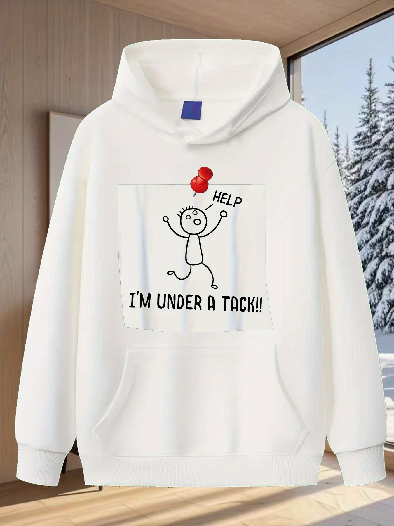 Tailorly Men's Printed Hoodie - Help Im Under A Tack Cartoon Drawing With Bold Cartoon Style Figure