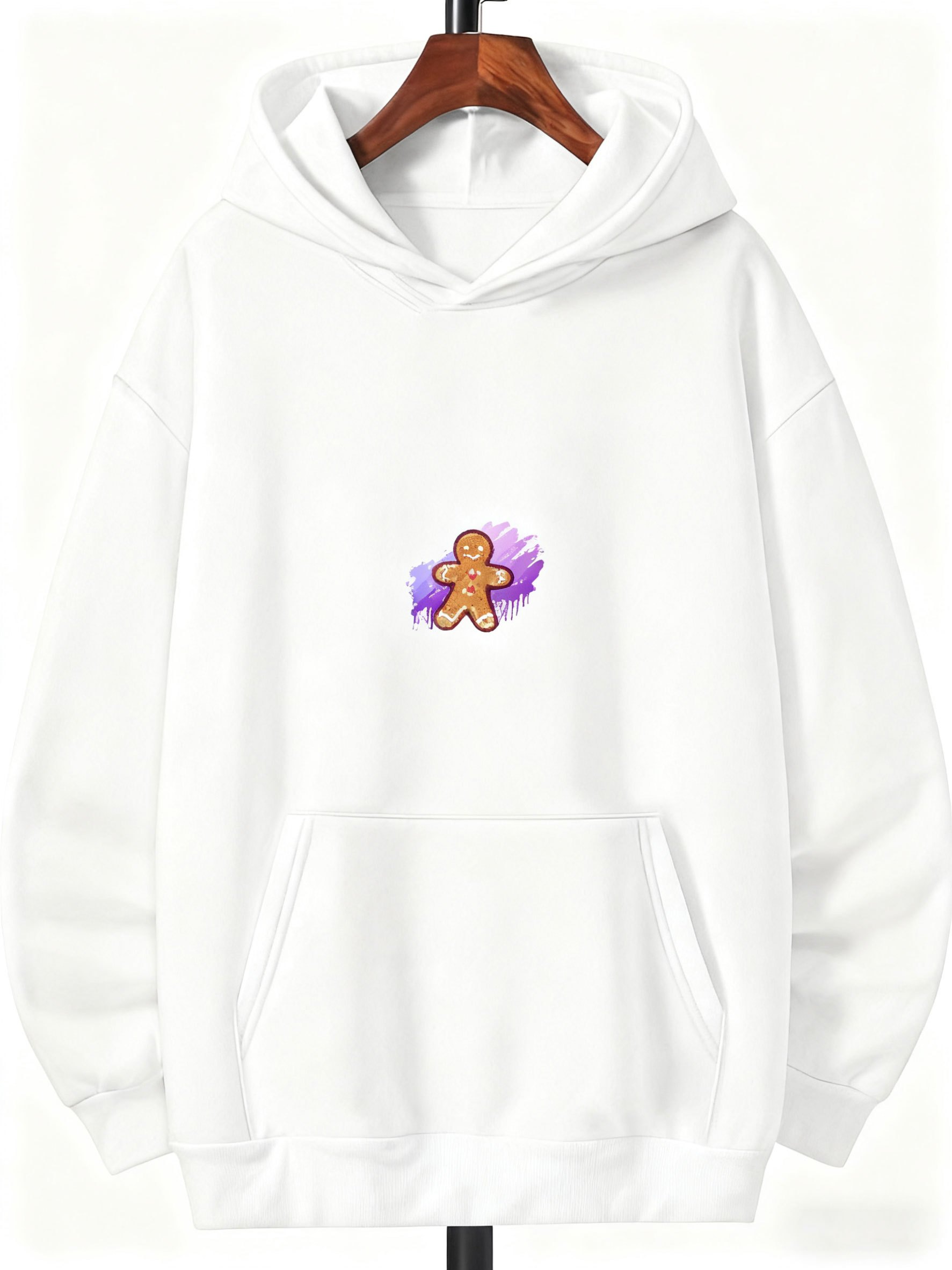 Tailorly Men's Printed Hoodie - Magical Purple Aura Surrounding A Happy Gingerbread Cookie Figure