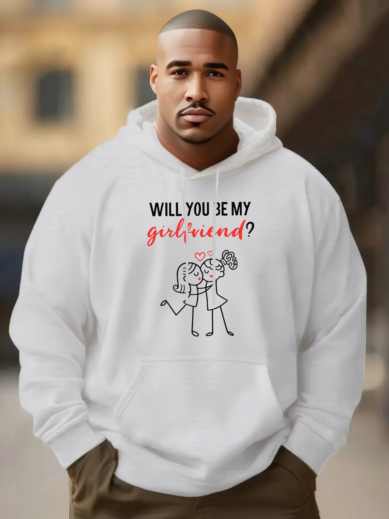 Tailorly Men's Printed Hoodie - Will You Be My Girlfriend Romantic Proposal Graphic Featuring Happy Couple