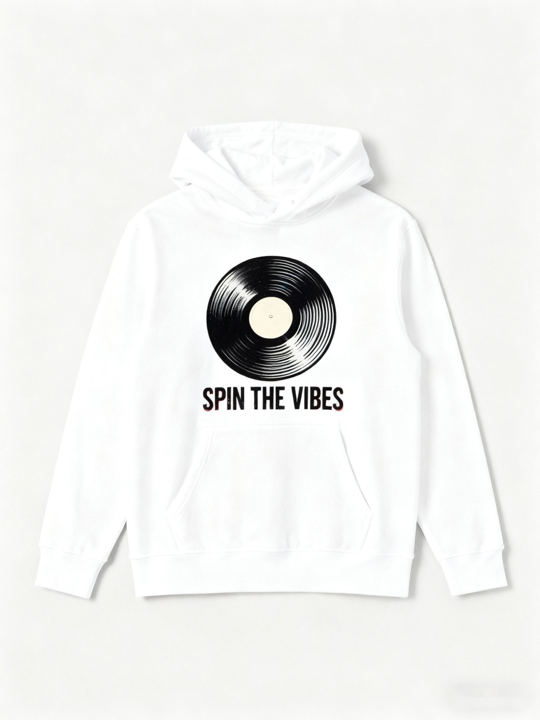 Tailorly Men's Printed Hoodie - Spin The Vibes Classic Vinyl Record Design Surrounded By Radiant Grooves