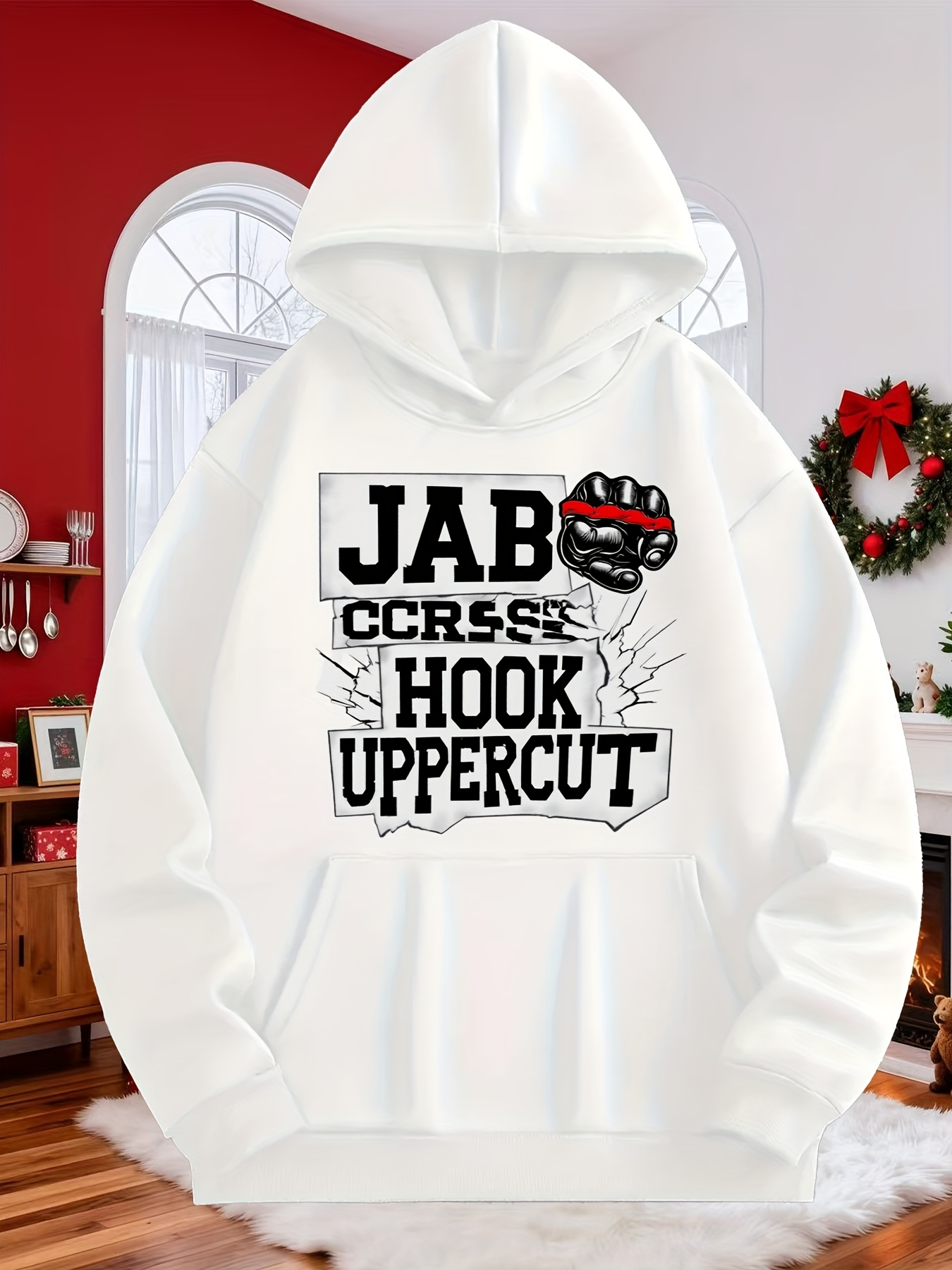 Tailorly Men's Printed Hoodie - Jab Cross Hook Uppercut With Smashing Boxing Glove Breaking Concrete Wall Hoodie