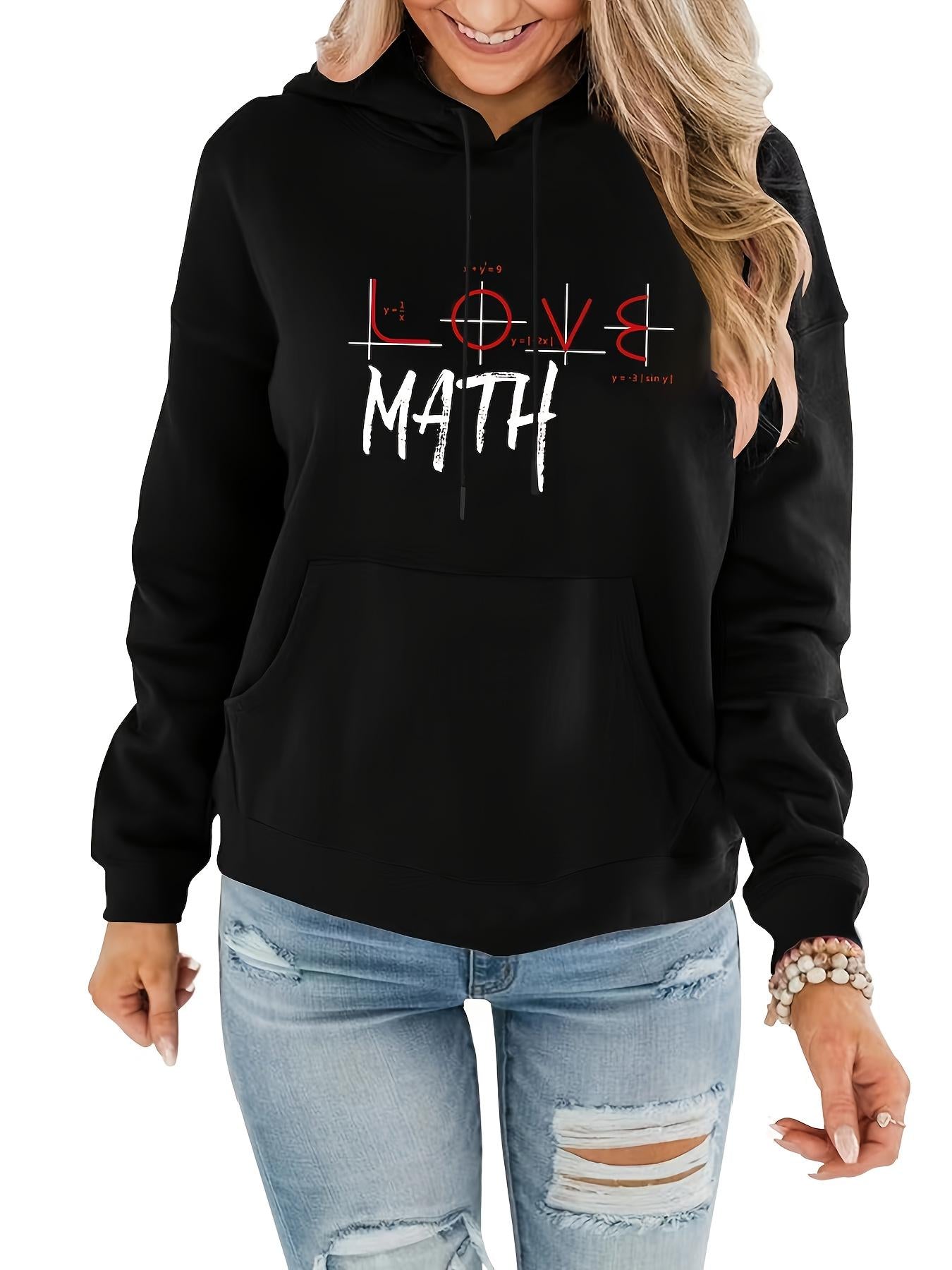 Tailorly Women's Printed Hoodie - Love Math Handwritten Script With Bold Graphic Design Math