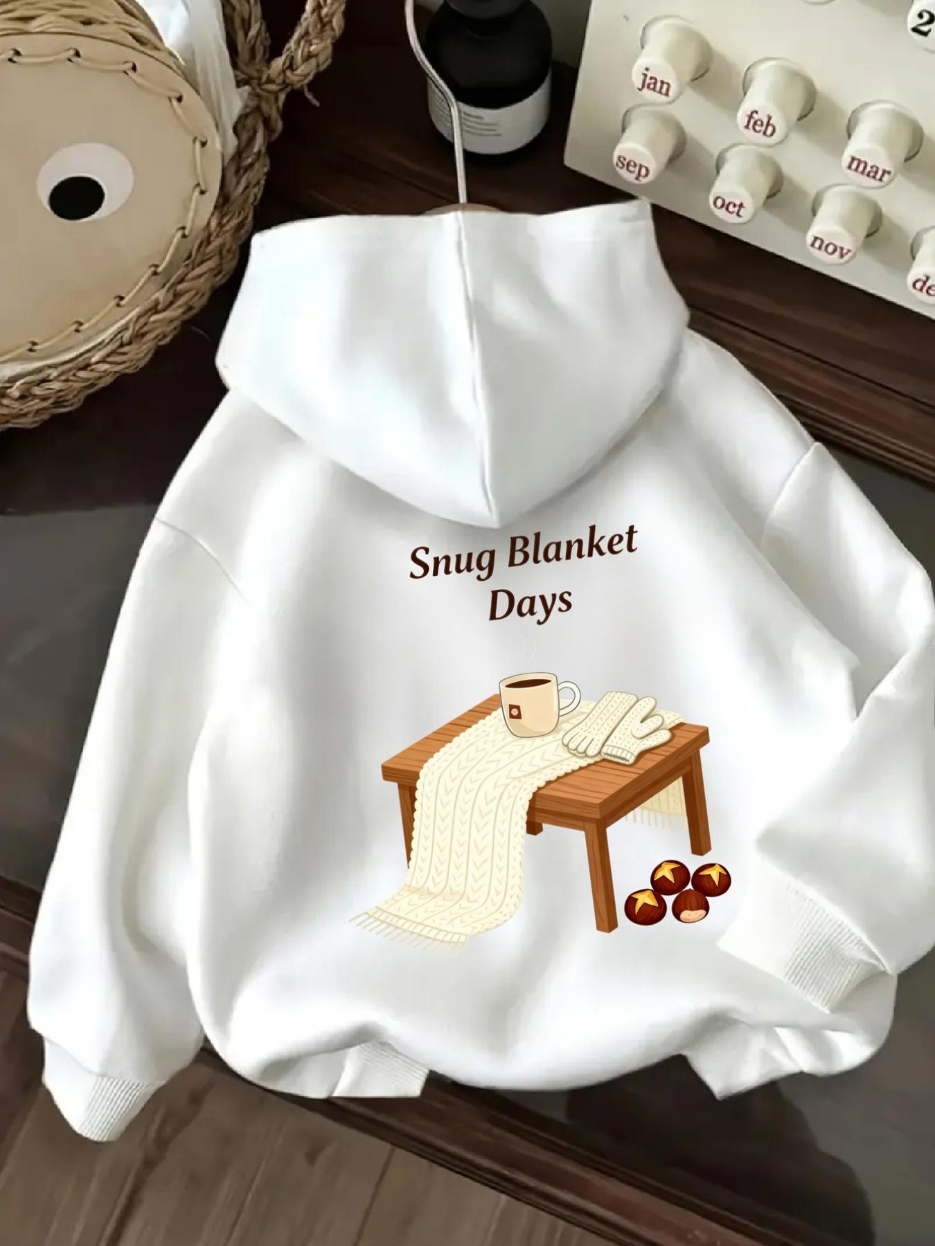 Tailorly Women's Printed Hoodie - Snug Blanket Days Warm Cozy Setting With Tea Cup And Table Blanket