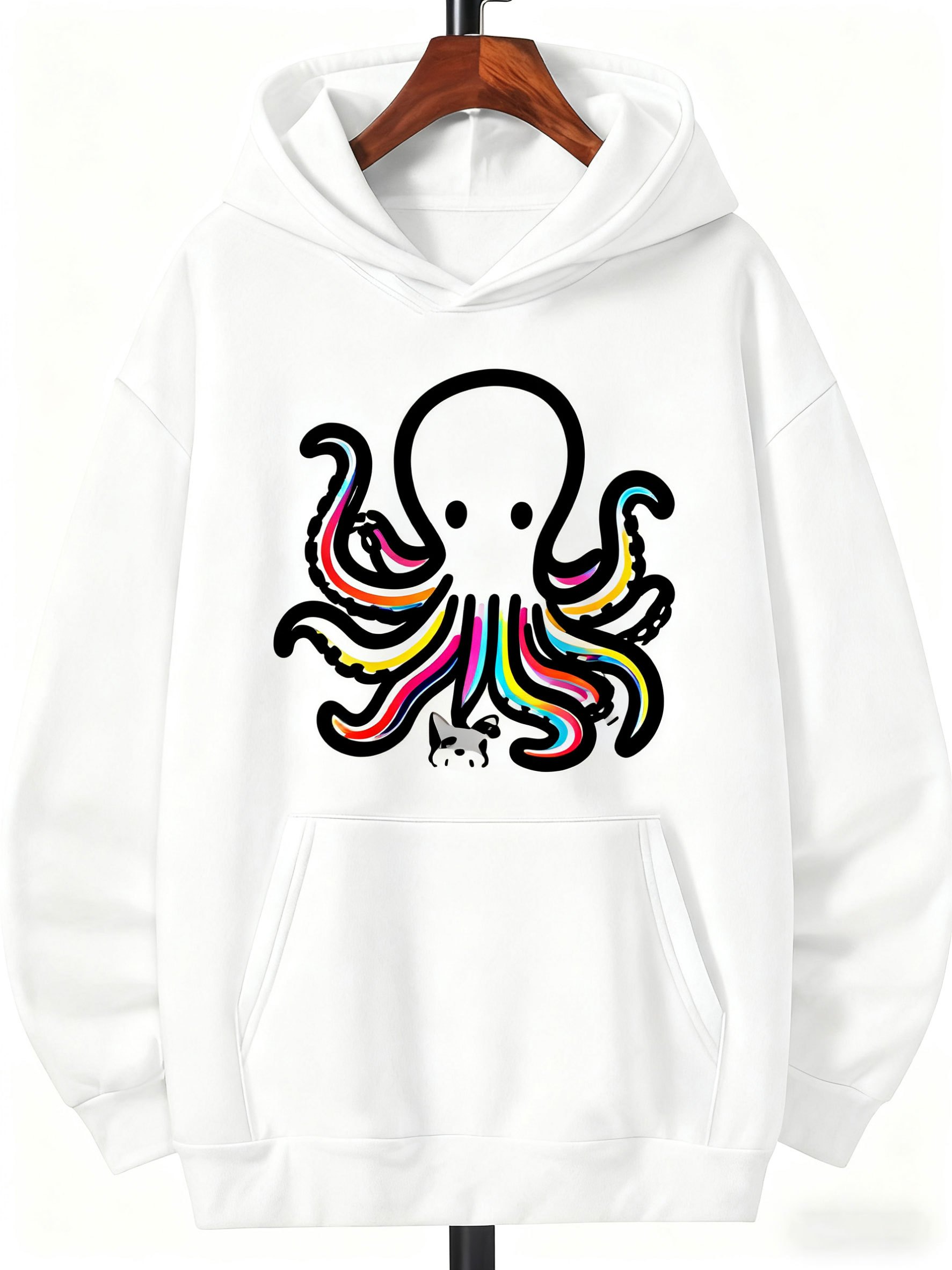 Tailorly Men's Printed Hoodie - Colorful Tentacles With Bold Lines Under Playful Light Octopus