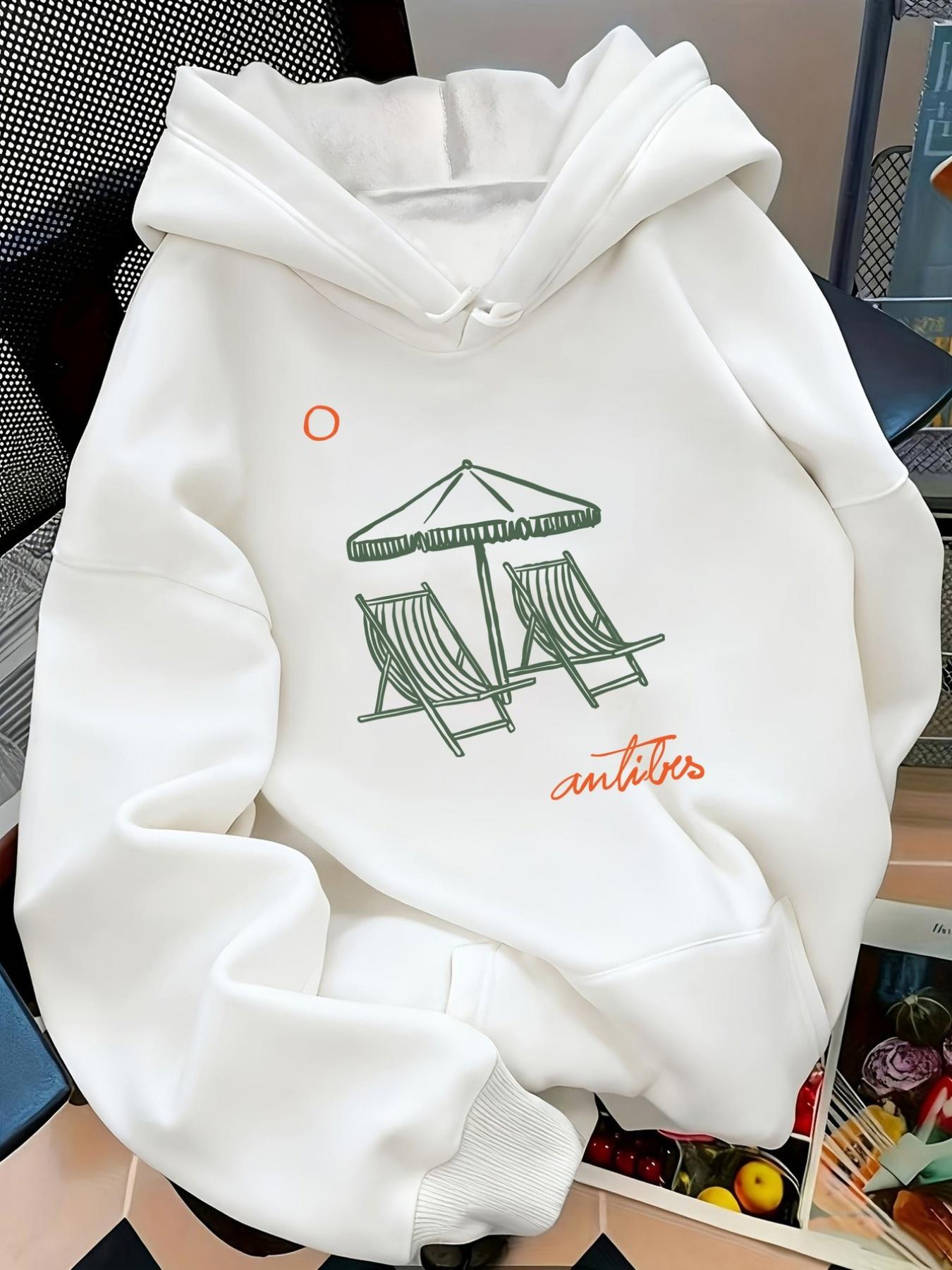 Tailorly Women's Printed Hoodie - Vacation Feeling With Folding Chairs And Sun Umbrella Summer