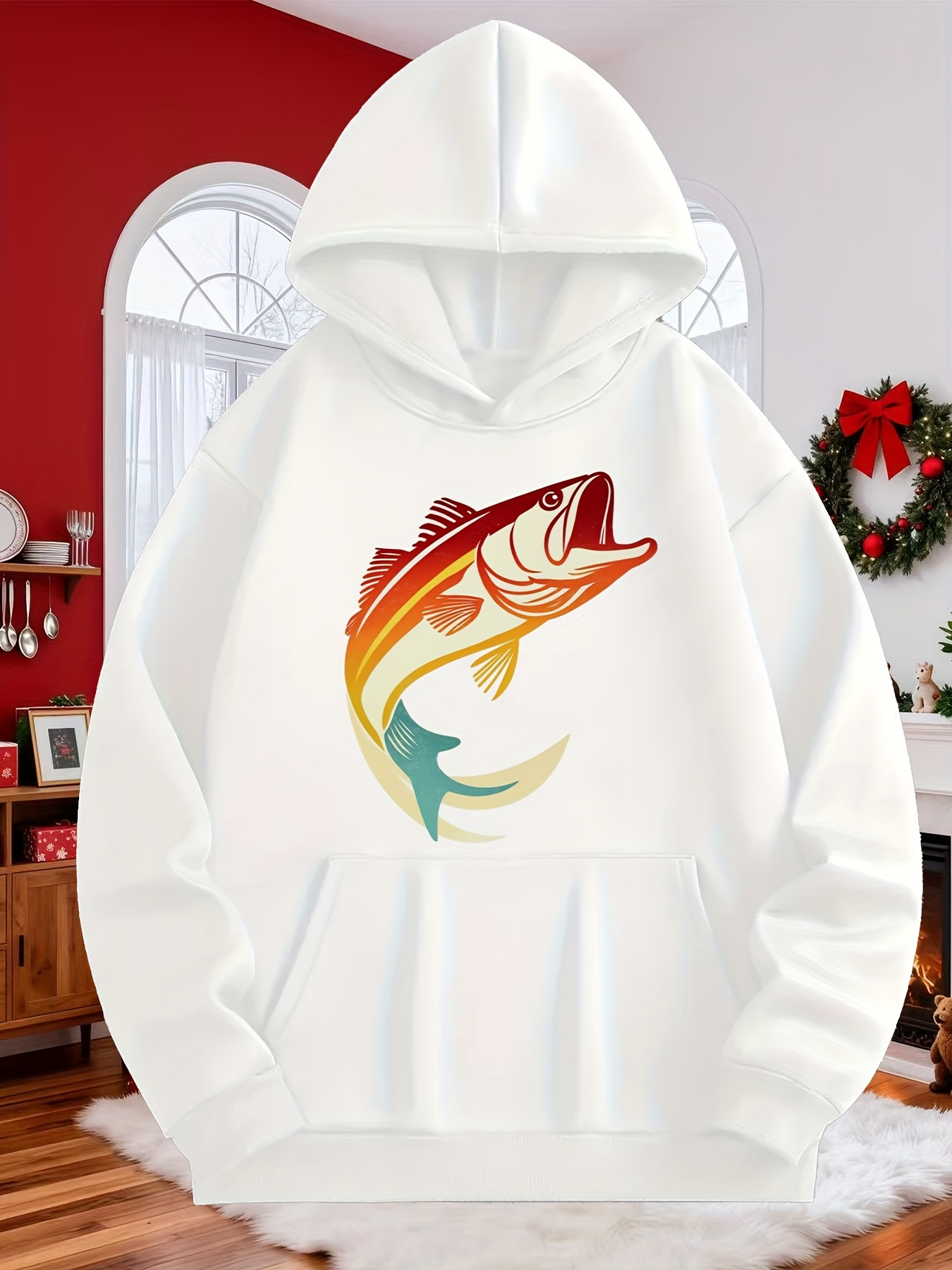 Tailorly Men's Printed Hoodie - Colorful Artistic Splash With Dynamic Leaping River Fish