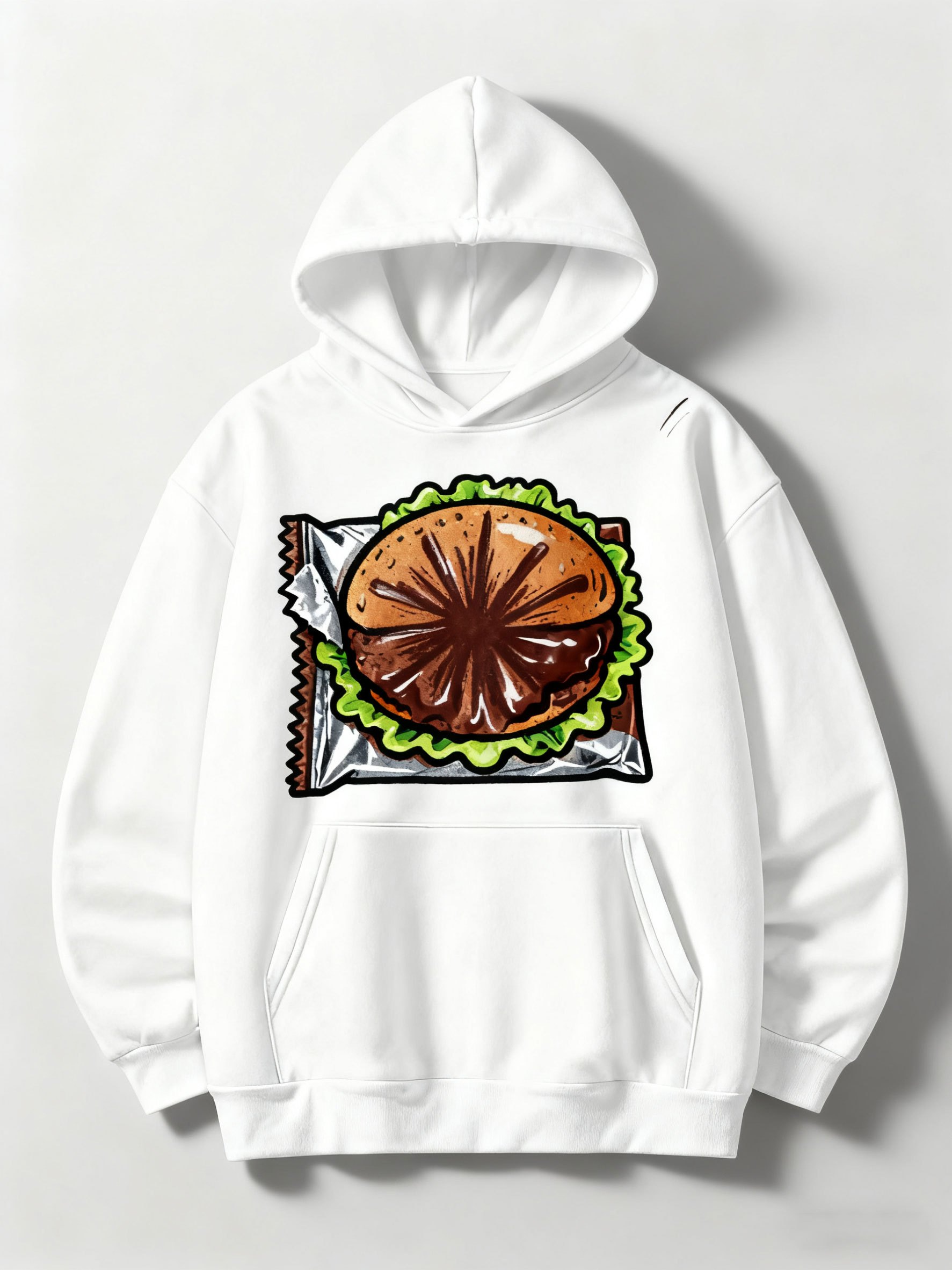 Tailorly Men's Printed Hoodie - Juicy Lettuce And Tomato Sandwich With Crusty Bread Centered Delicious Burger