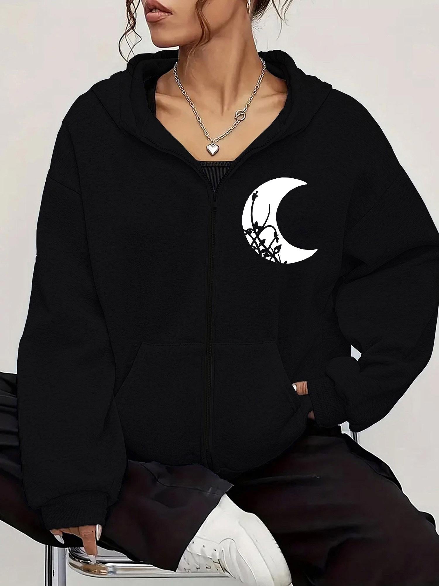 Tailorly Women's Printed Hoodie - Gothic Spider Web Wrapped Around A Crescent Moon