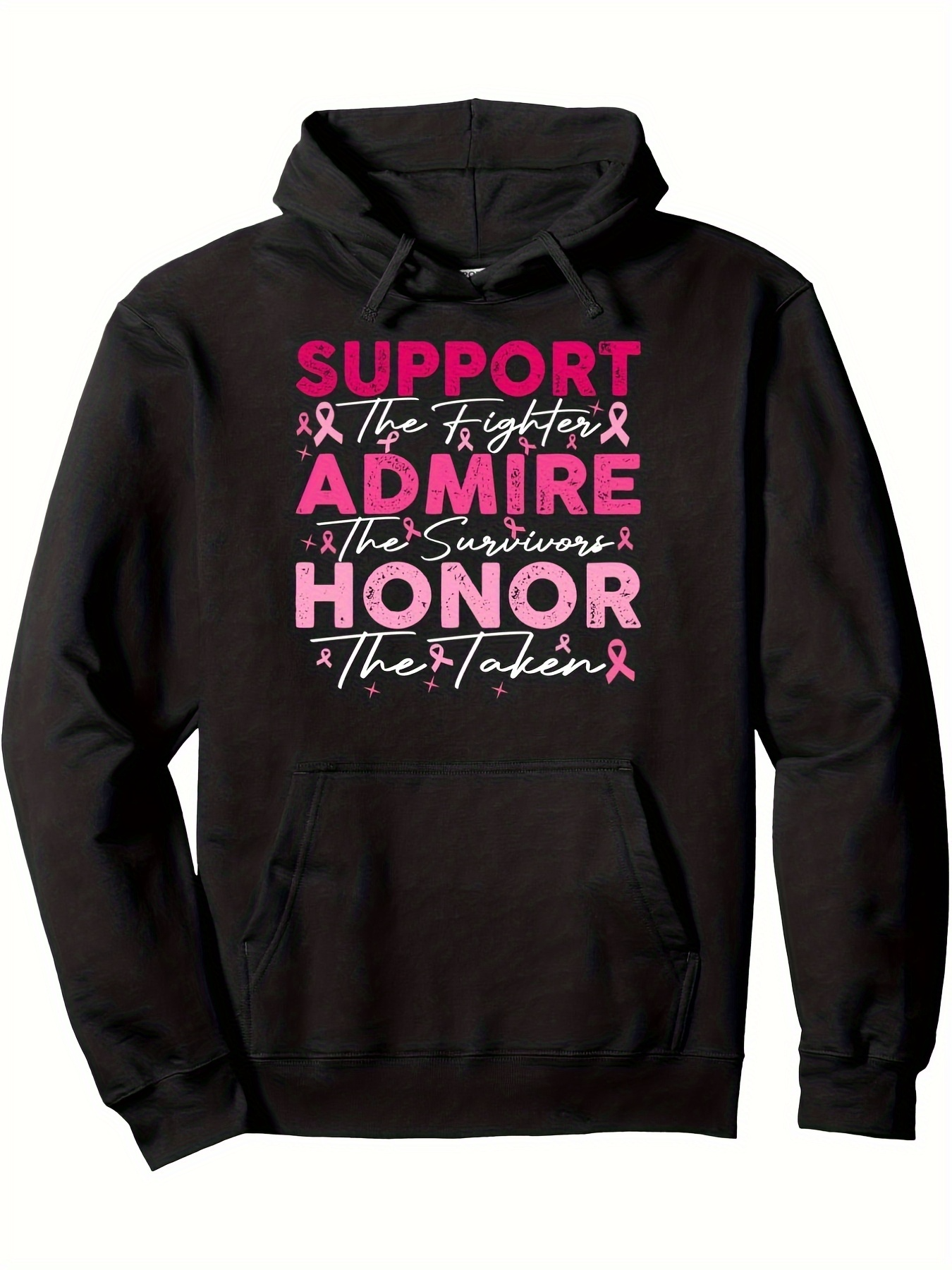 Tailorly Men's Printed Hoodie - Support Admire Honor Breast Cancer Awareness Ribbon Fighters