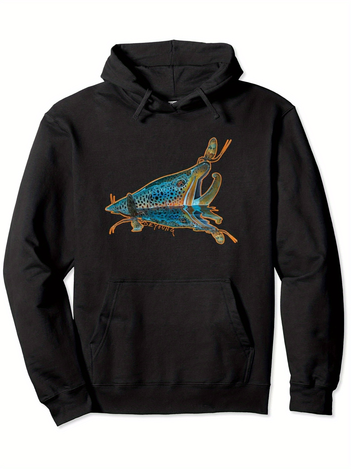 Tailorly Men's Printed Hoodie - Colorful Abstract Lines With Geometric Details Surrounding Decorative Fish