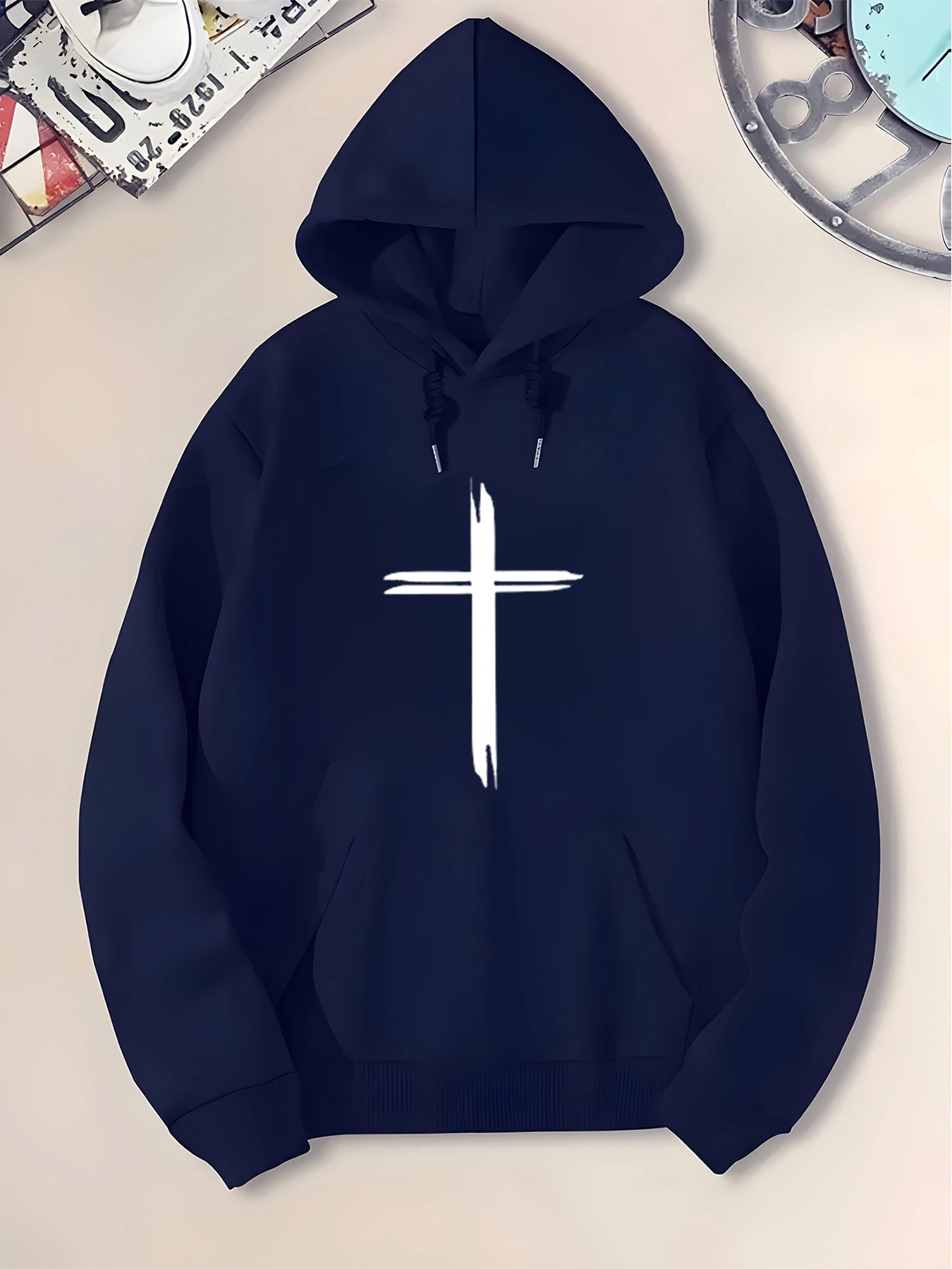 Tailorly Men's Printed Hoodie - Minimalist Brushstroke Design With Elegant Crisp Lines Cross