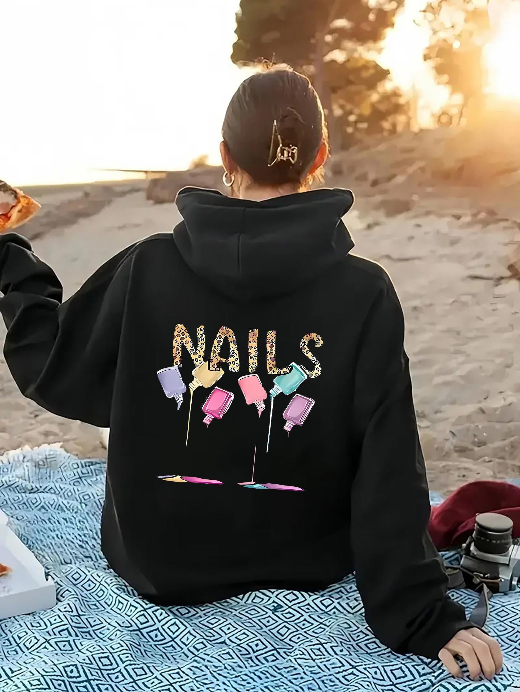 Tailorly Women's Printed Hoodie - Vivid Dripping Colors Creative Nail Polish Art Nails