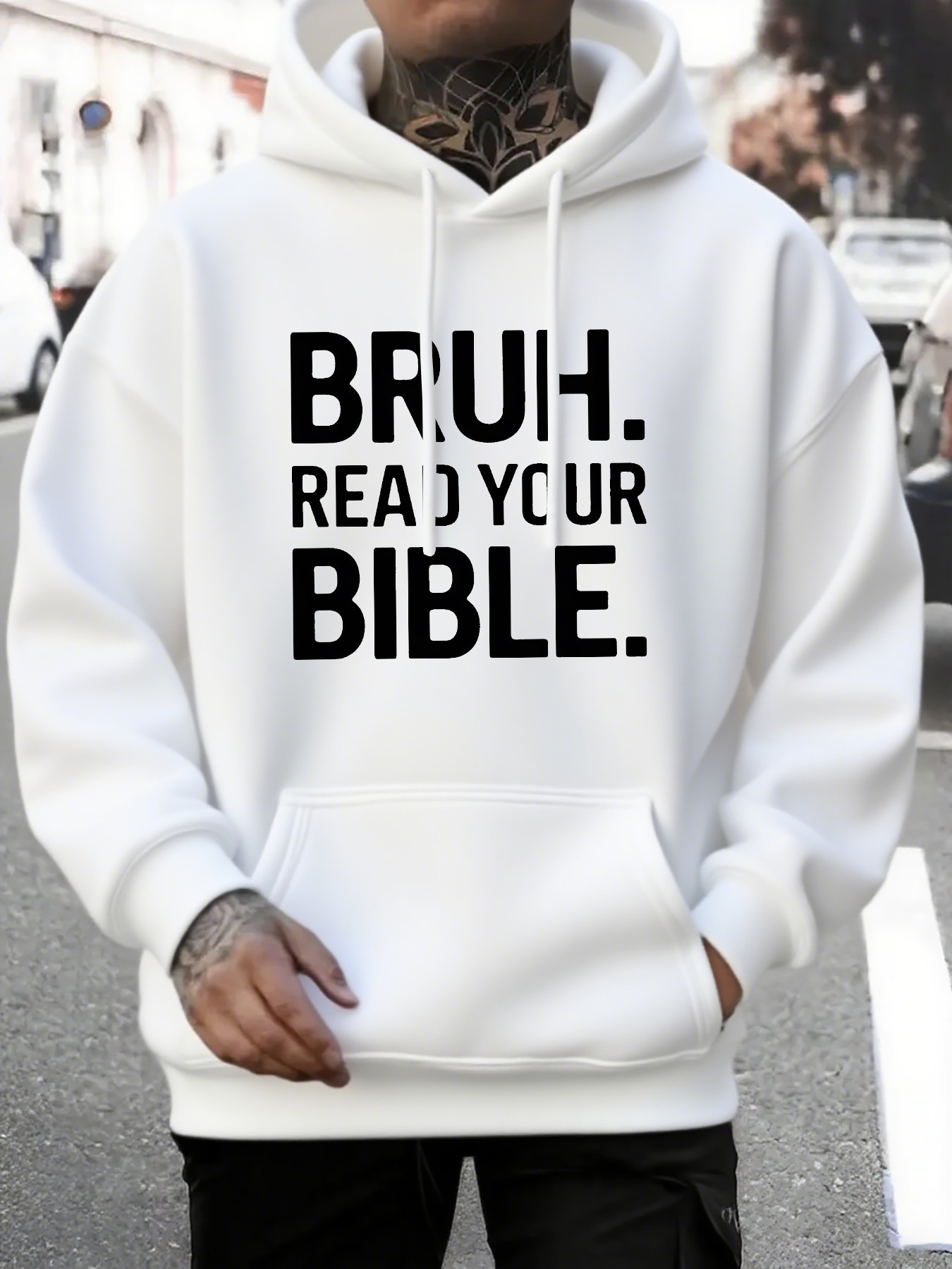 Tailorly Men's Printed Hoodie - Bruh Read Your Bible Urban Street Style White Hoodie Bible