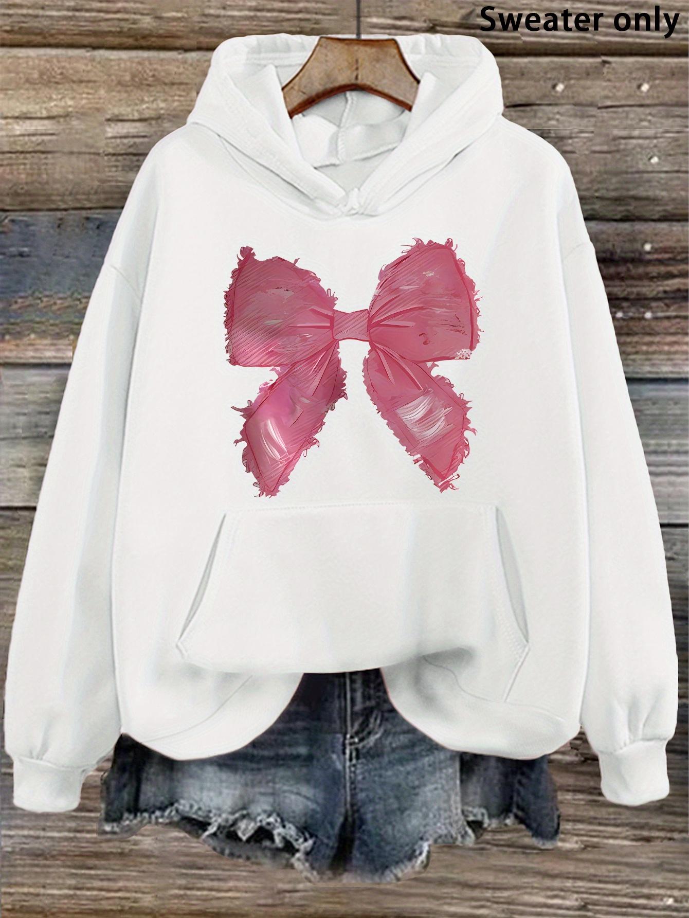 Tailorly Women's Printed Hoodie - Textured Pink Ribbon Motif Among Soft Brushstroke Accents Bow