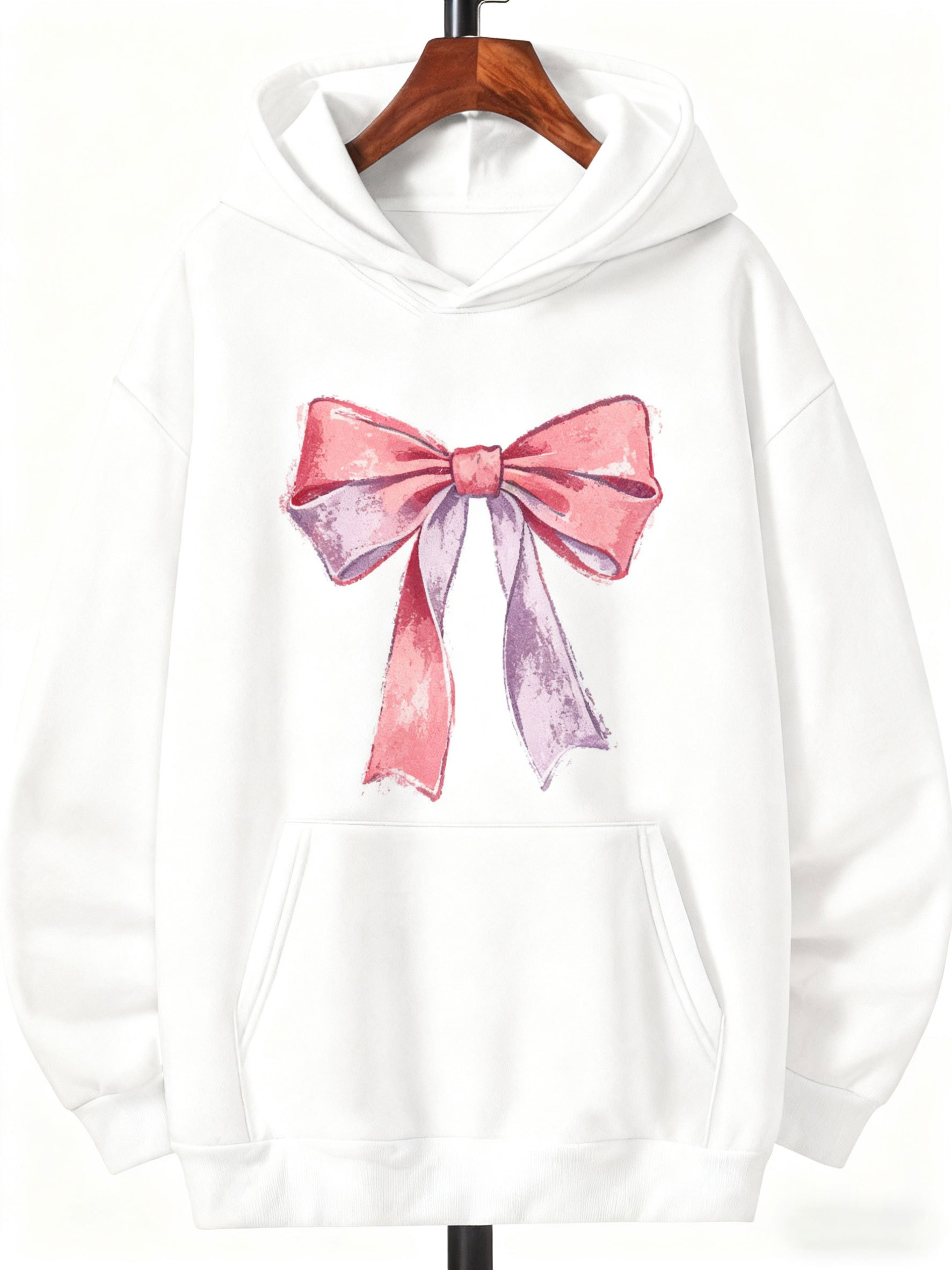 Tailorly Men's Printed Hoodie - Blush Watercolored Ribbon With Soft Gentle Light Bow