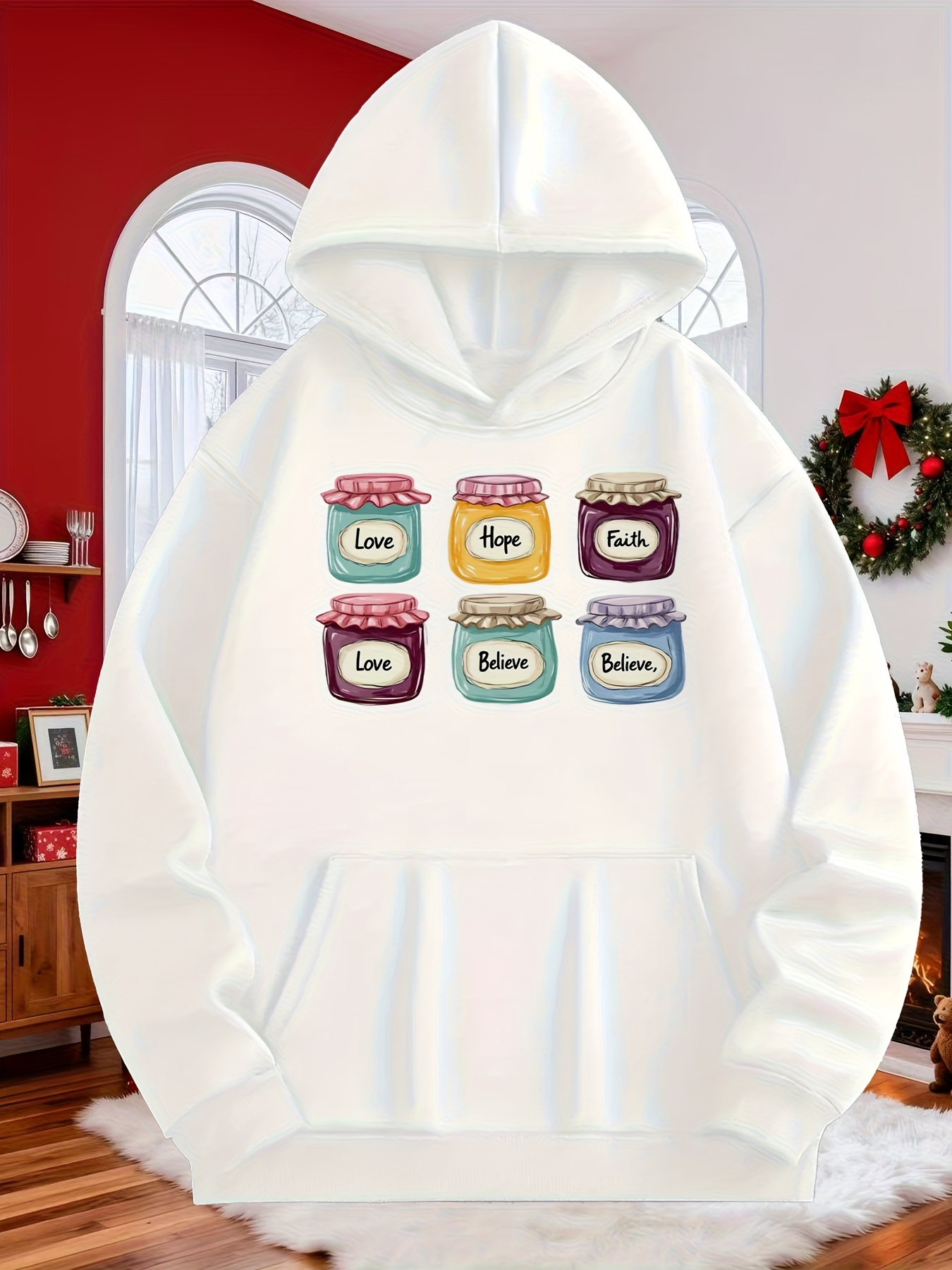Tailorly Men's Printed Hoodie - Love Hope Dream Relax Believe Jars Among Pastel Hues Jars