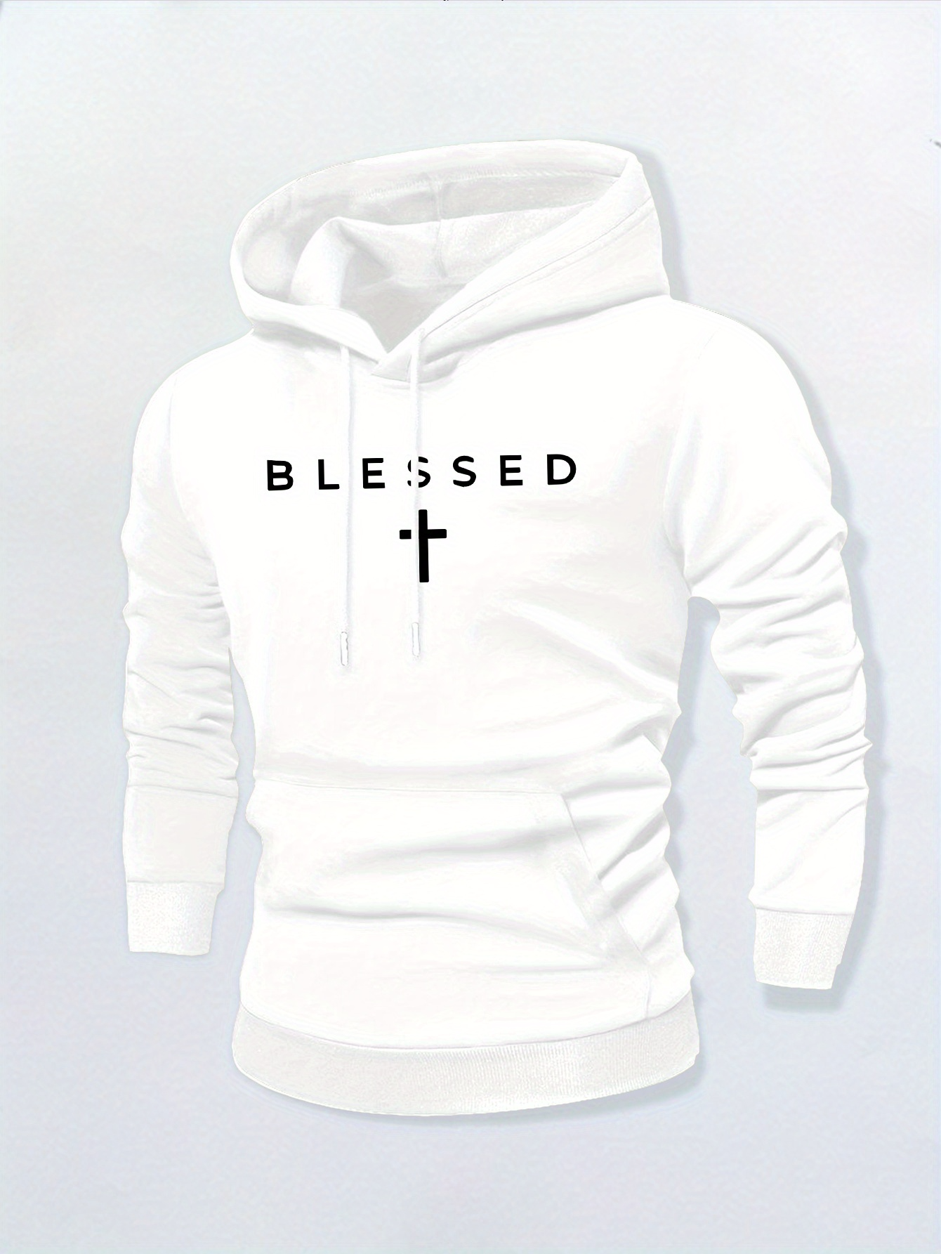 Tailorly Men's Printed Hoodie - Blessed Minimalist Style With Black Printed Religious Symbol Cross