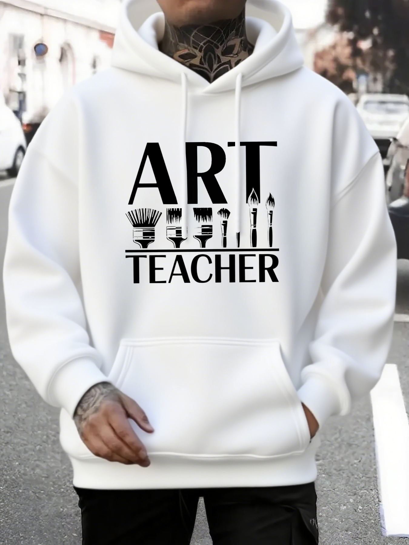 Tailorly Men's Printed Hoodie - Art Teacher With Brushes And Paint Tools Creative Design