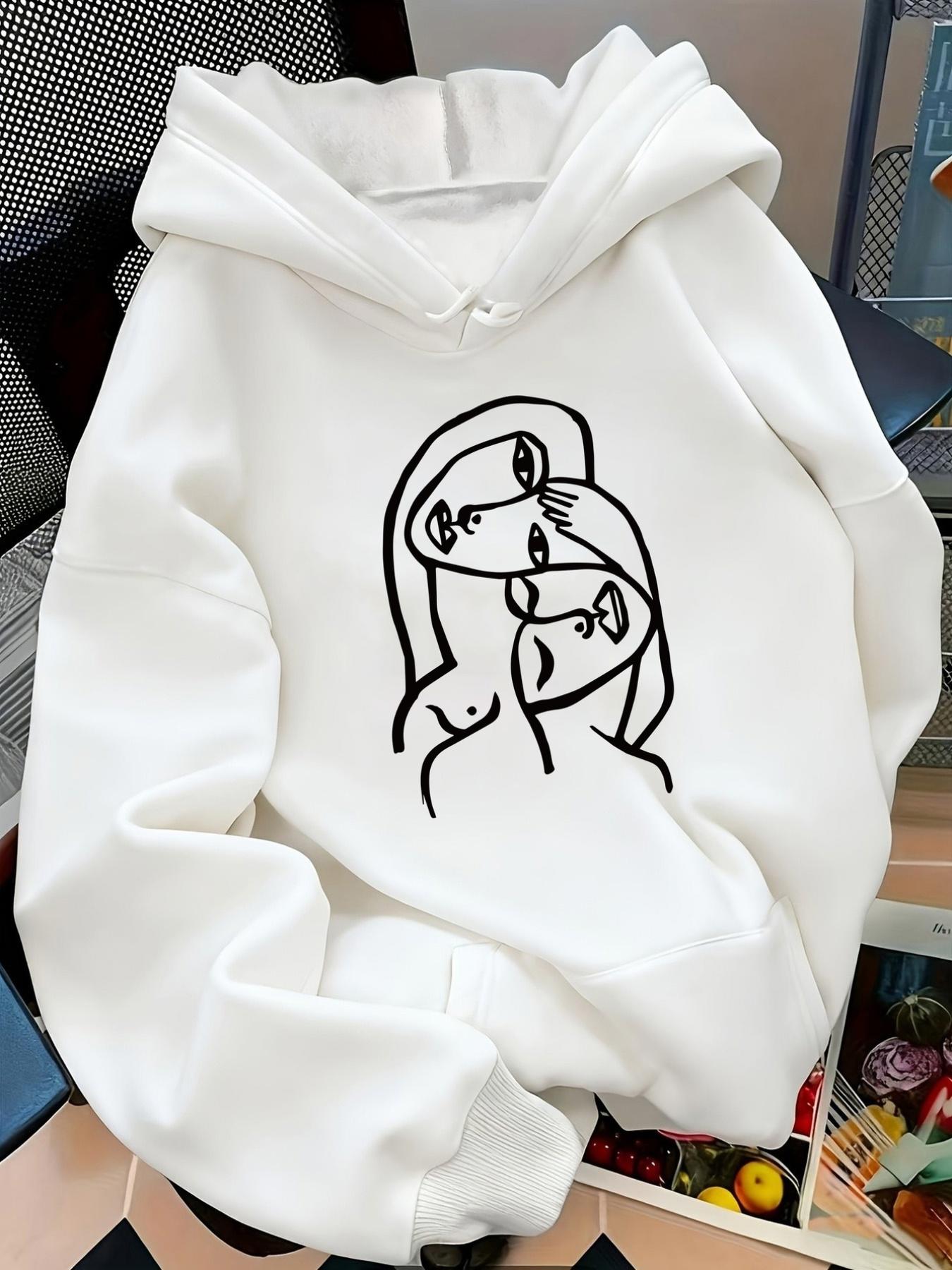 Tailorly Women's Printed Hoodie - Minimalist Artistic Lines Forming Abstract Gentle Faces
