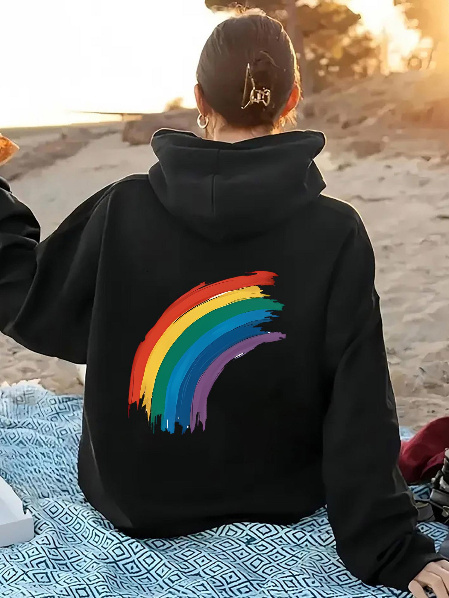 Tailorly Women's Printed Hoodie - Colorful Brush Strokes Forming A Vibrant Arched Rainbow