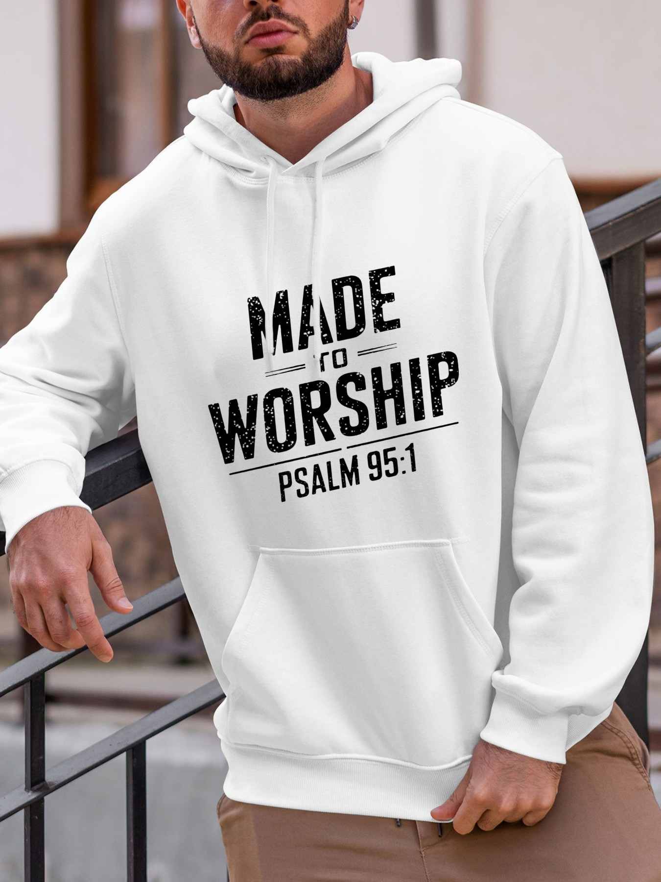 Tailorly Men's Printed Hoodie - Made For Worship Psalm Ninety Five One Text Hoodie