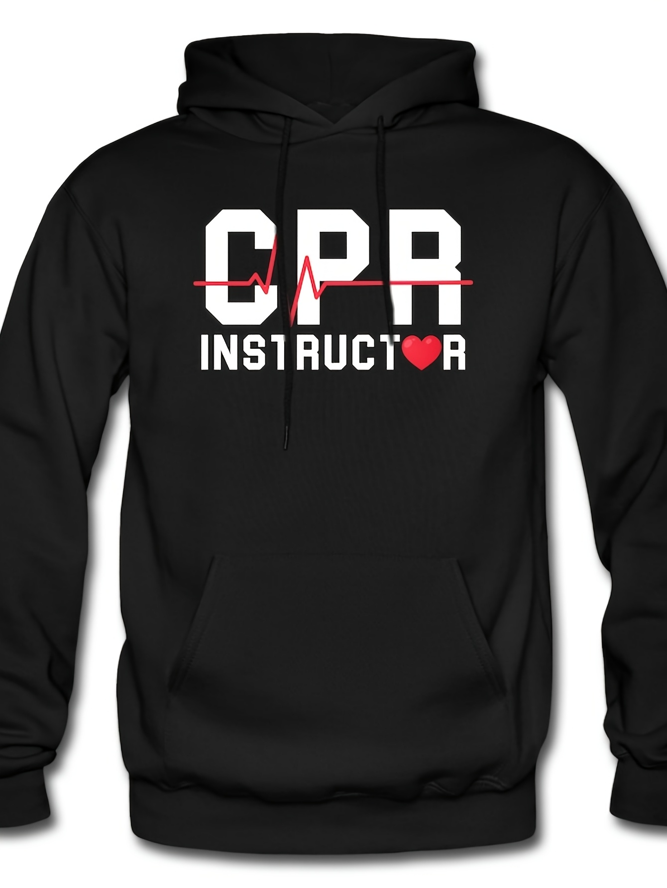 Tailorly Men's Printed Hoodie - Red Heartbeat Line With Bold White Text CPR Instructor Hoodie