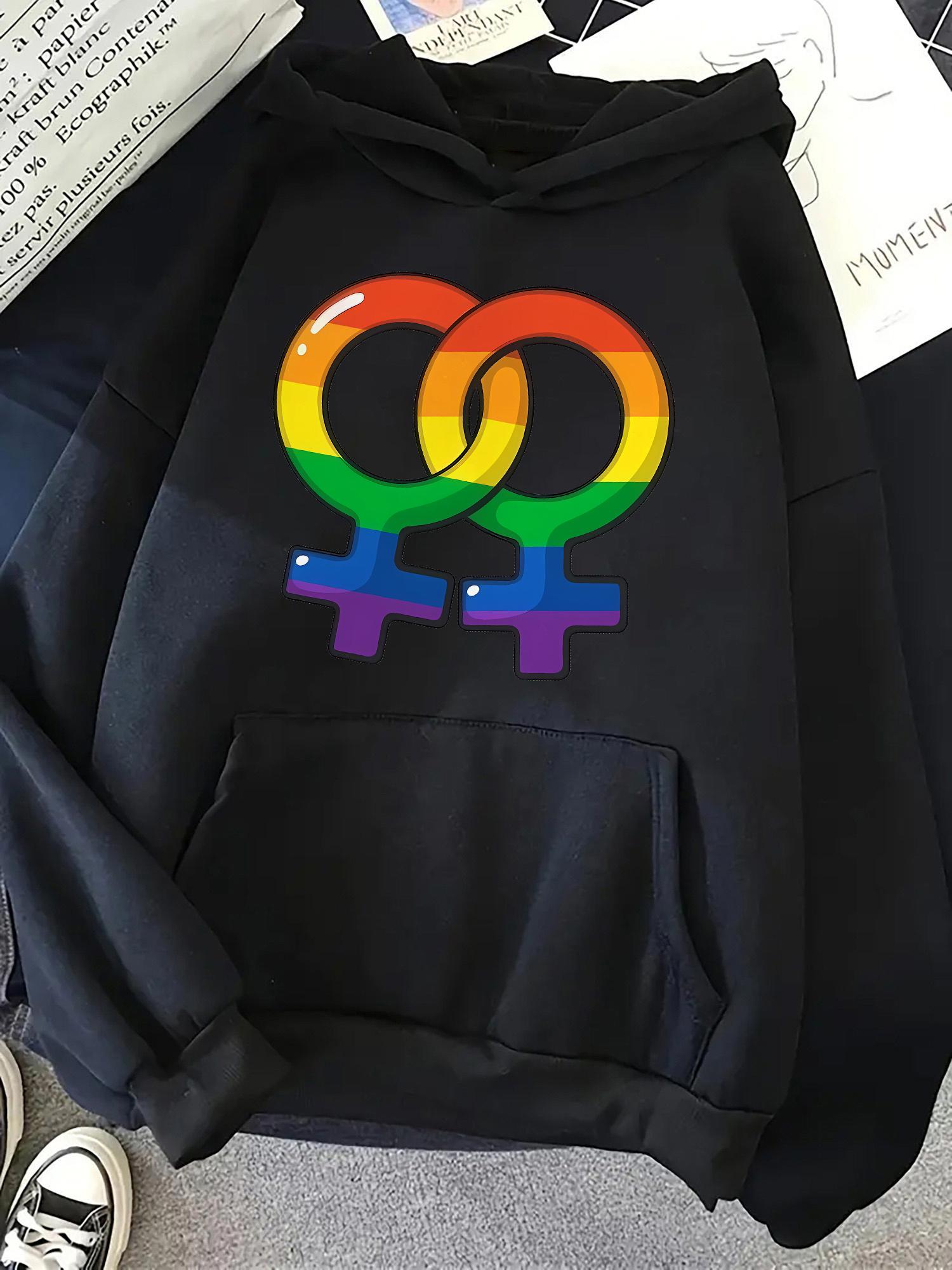 Tailorly Women's Printed Hoodie - Rainbow Colors Shining On Intertwined Female Symbols Hoodie