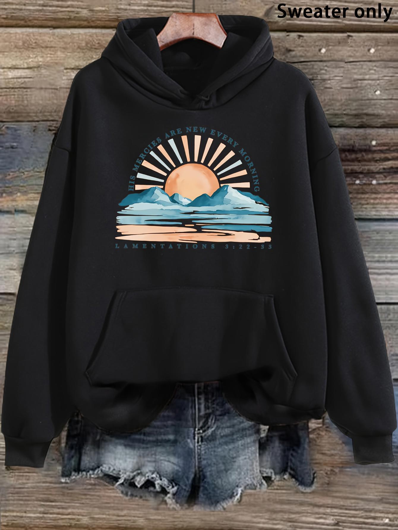 Tailorly Women's Printed Hoodie - Golden Sunrise Over Blue Mountains And Serene Calm Water Sun
