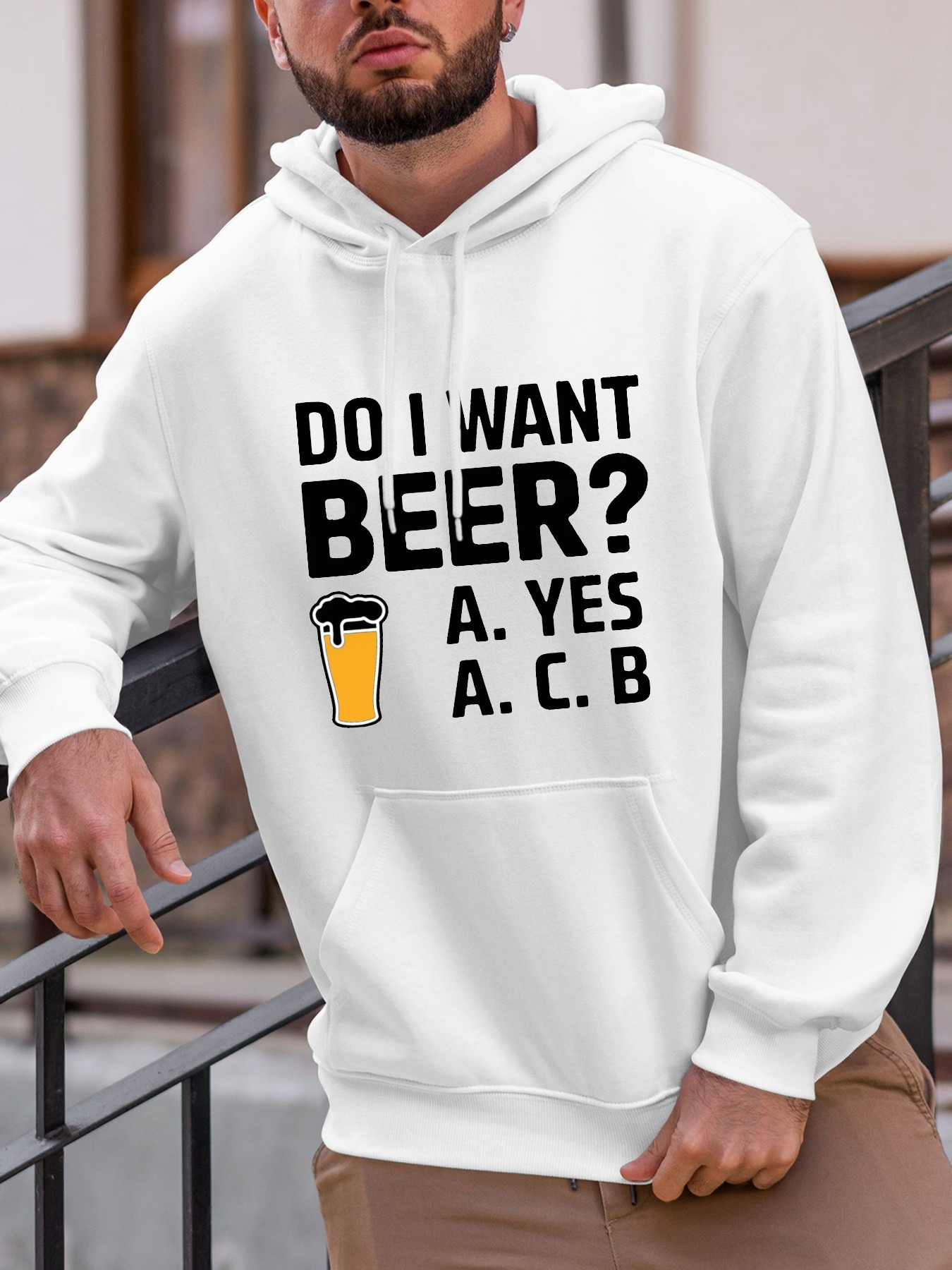 Tailorly Men's Printed Hoodie - Do I Want Beer With Yellow Pint Glass Among Bold Black Letters Beer