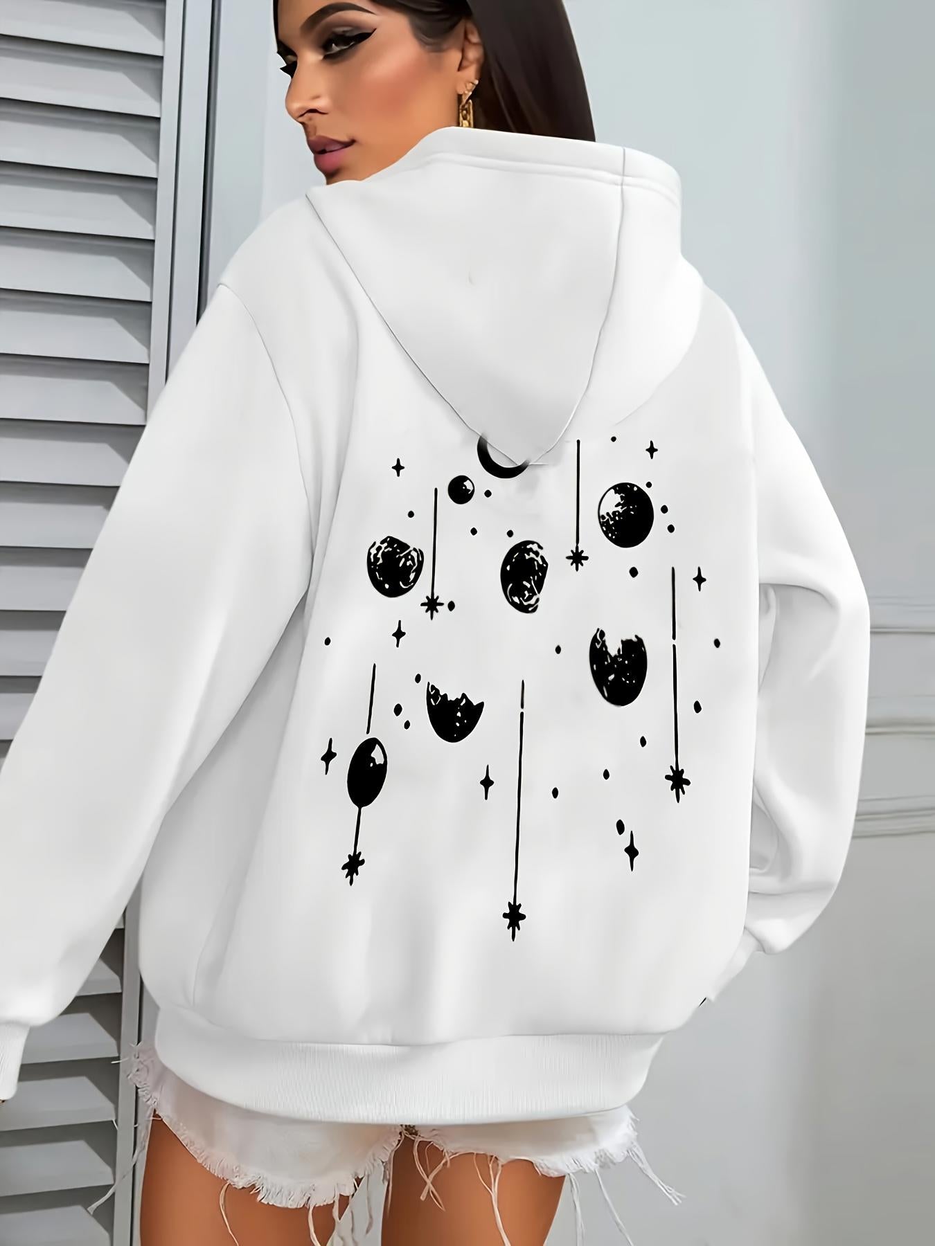 Tailorly Women's Printed Hoodie - Celestial Moons Floating Among Drifting Stars And Falling Stardust Moon