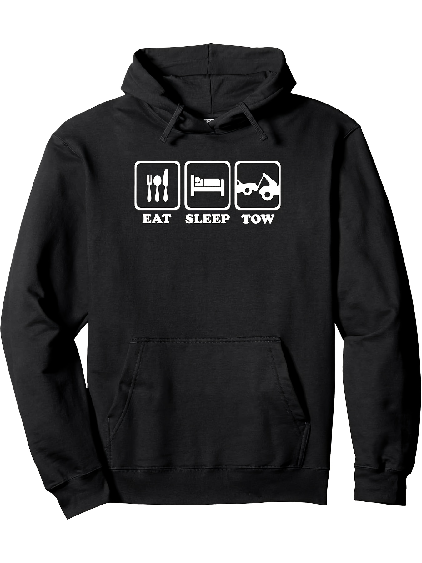 Tailorly Men's Printed Hoodie - Eat Sleep Tow With Minimalist Transportation Symbols Hoodie