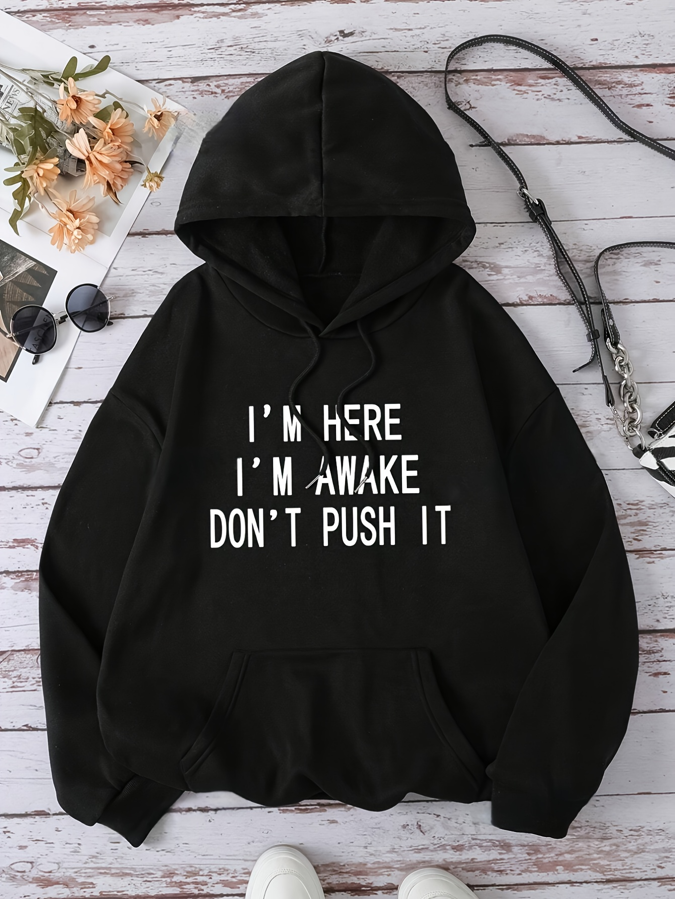 Tailorly Men's Printed Hoodie - Im Here Im Awake Dont Push It Statement Hoodie