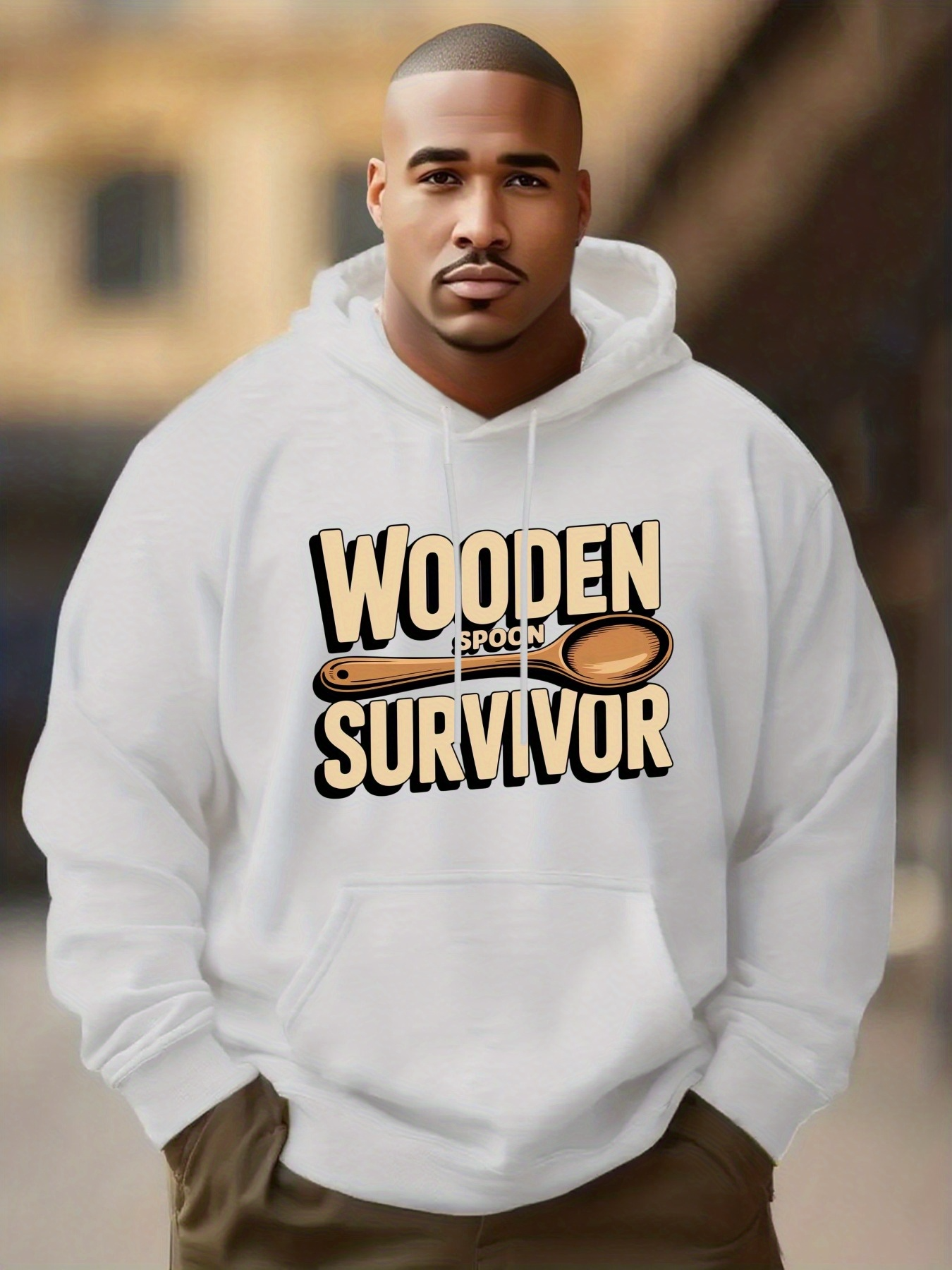 Tailorly Men's Printed Hoodie - Wooden Spoon Crossed Among Bold Letters Survivor