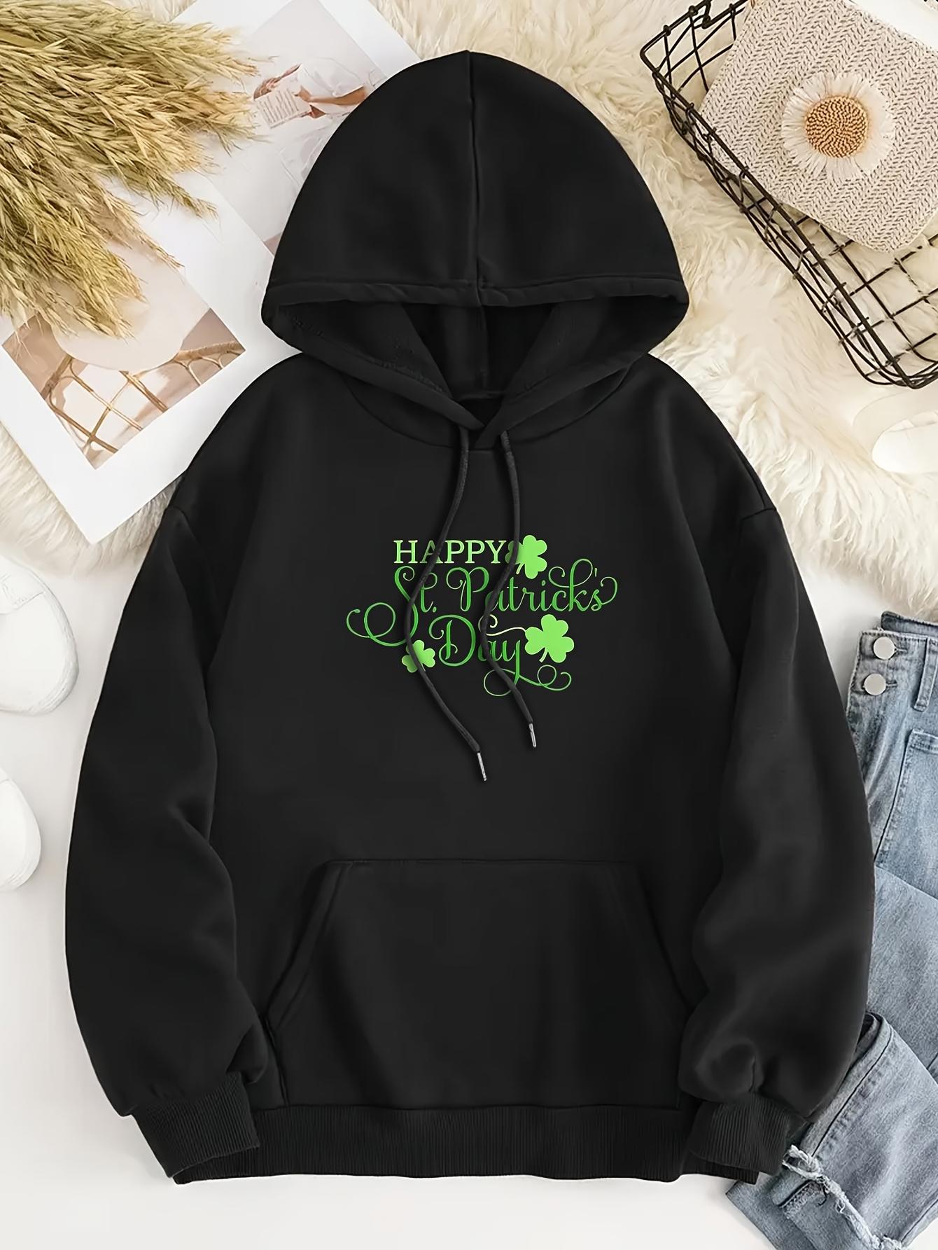 Tailorly Women's Printed Hoodie - Happy Saint Patricks Day Bright Neon Lettering With Green Clover Hoodie